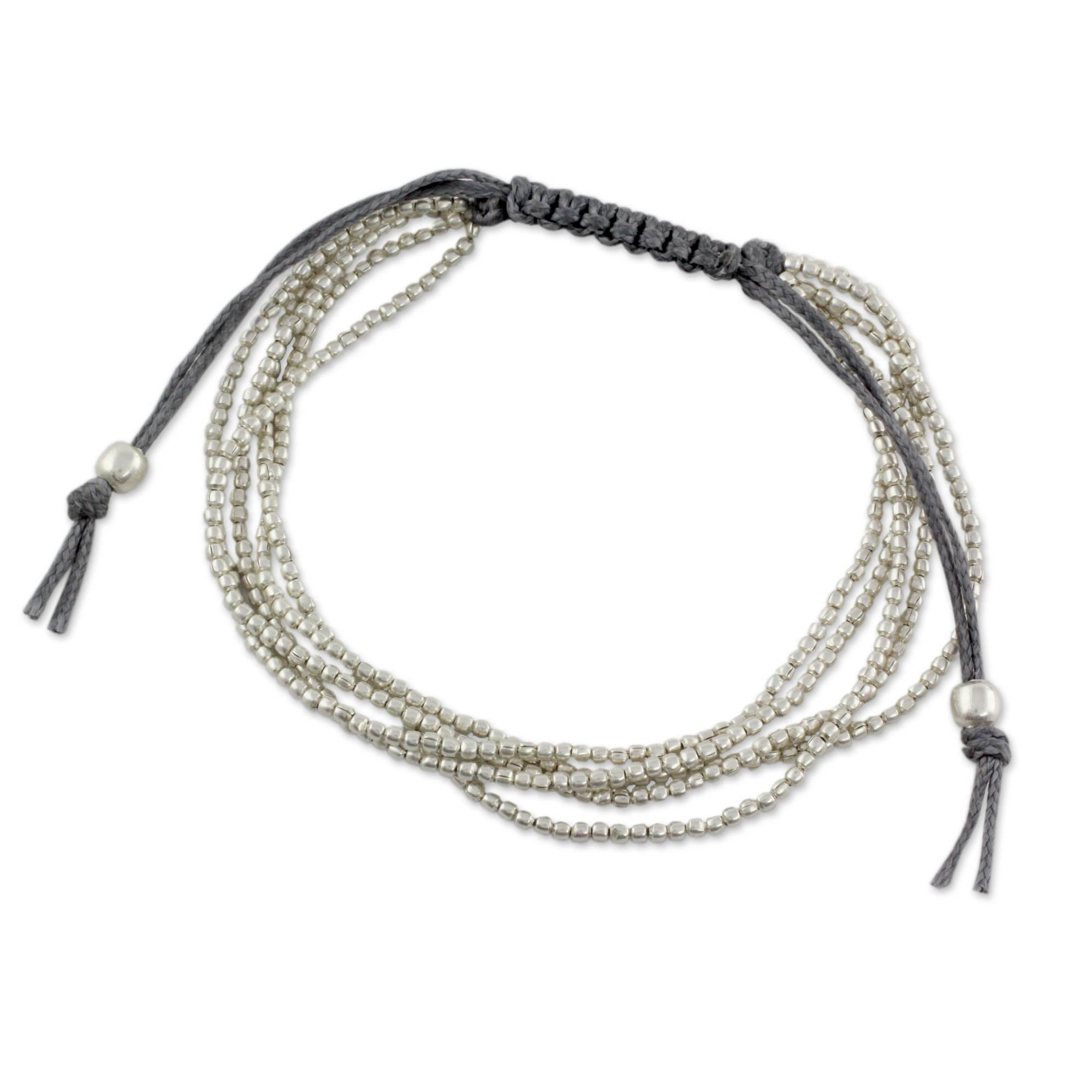 Premium Silver Beaded Adjustable Bracelet - Handcrafted in India