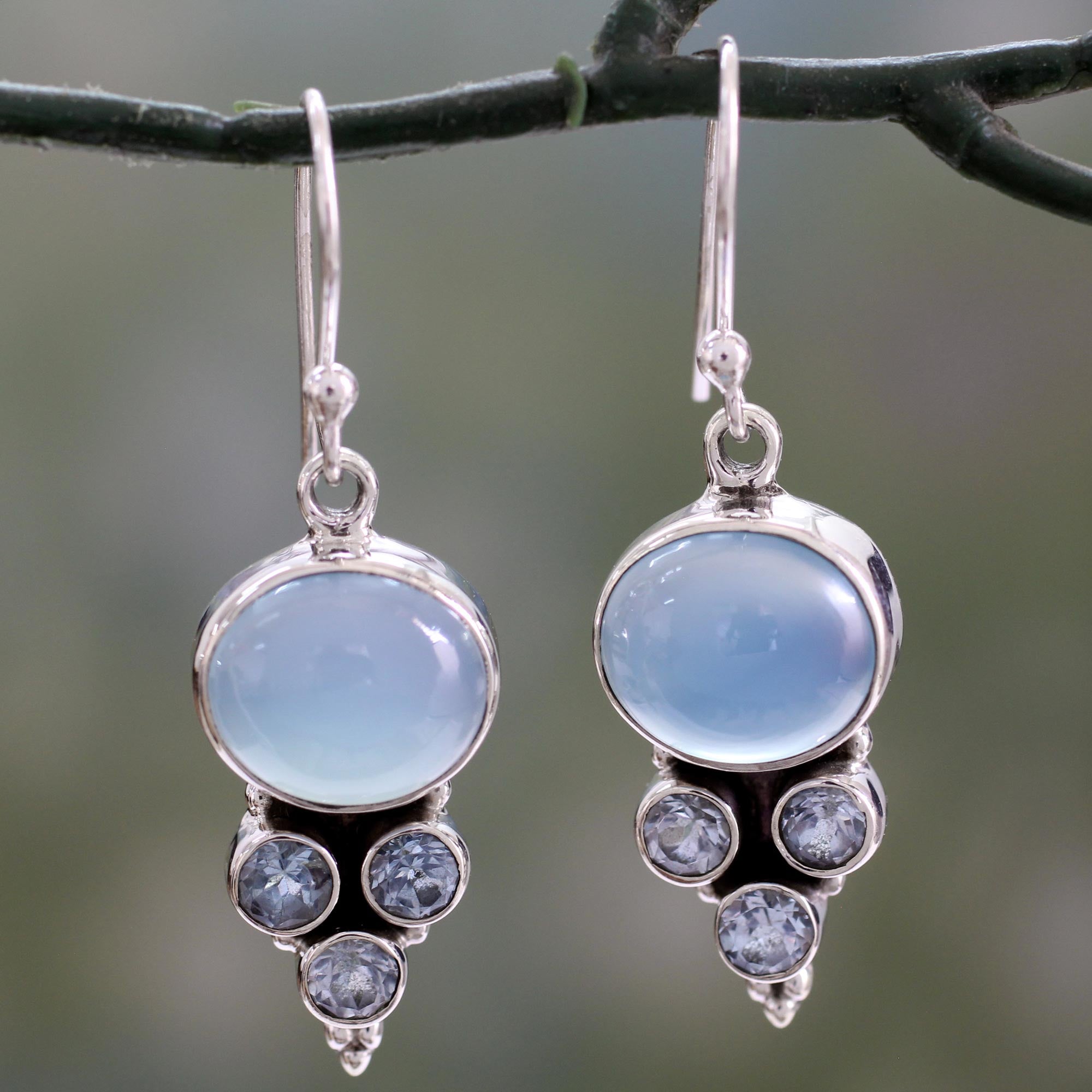 Premium Bubbling Stream Earrings – Topaz & Chalcedony Sterling Silver