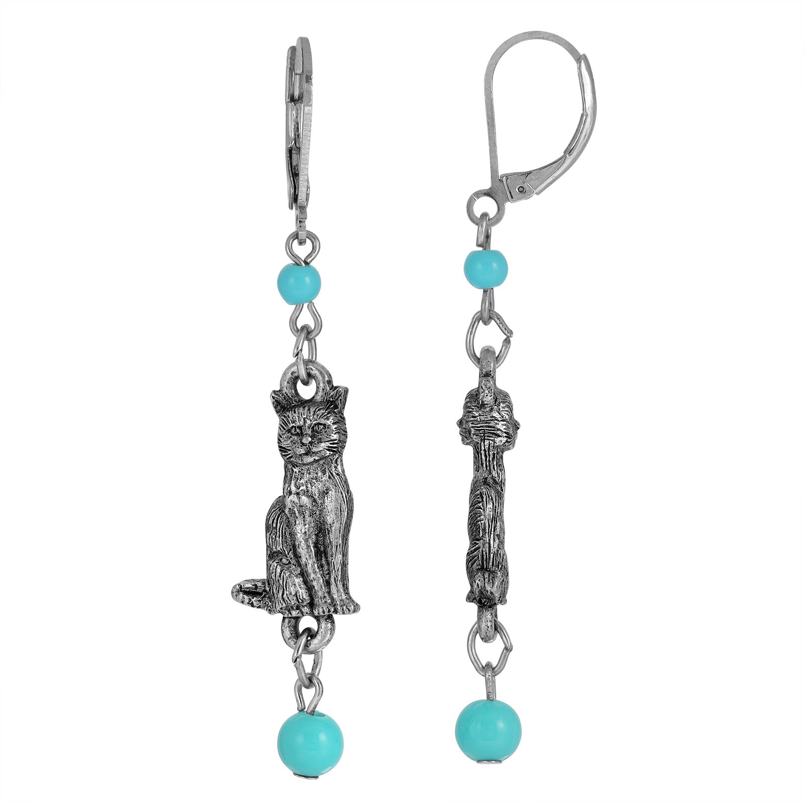 Premium 1928 Jewelry® Silver Tone Turquoise Cat Drop Earrings - Ultimate Style for Cat Lovers