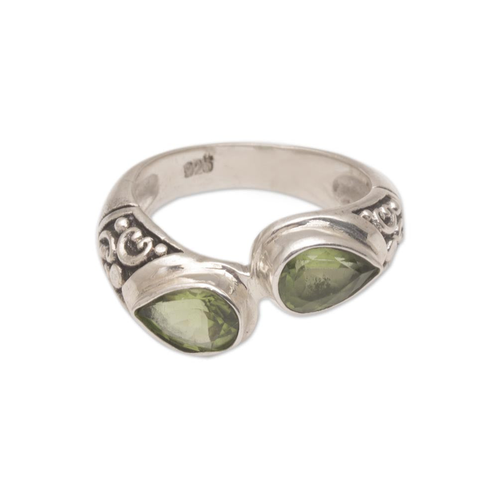 Premium Temple Tears Teardrop Peridot & Sterling Silver Cocktail Ring - Handcrafted in Bali