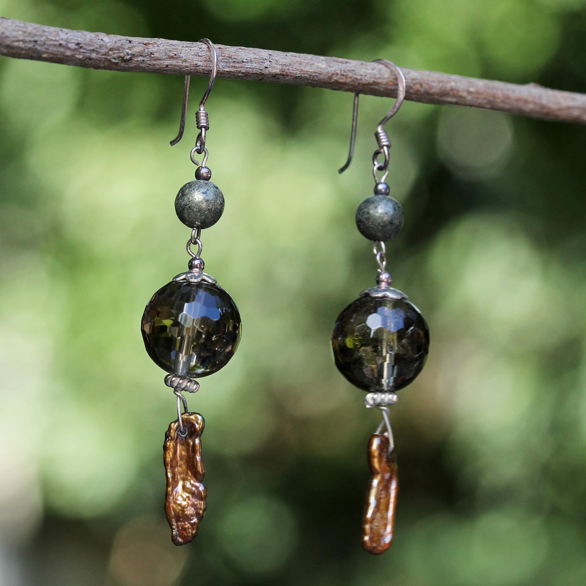 Premium Exotic Pearl & Smoky Quartz Dangle Earrings