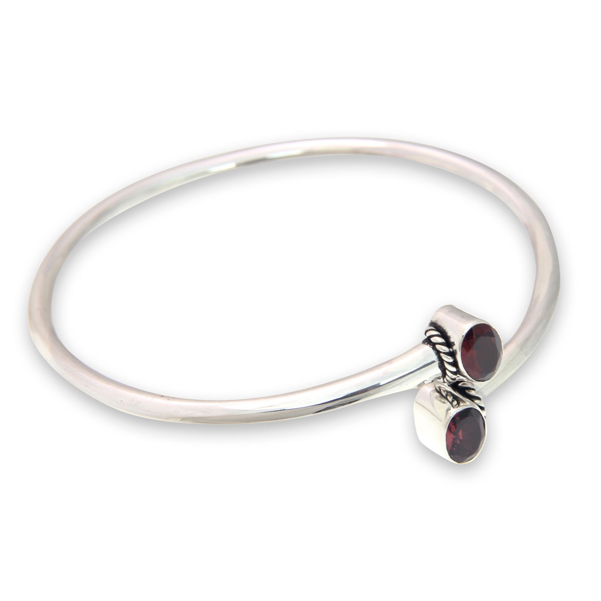 Premium Bound To You Balinese Garnet & Sterling Silver Bangle Bracelet