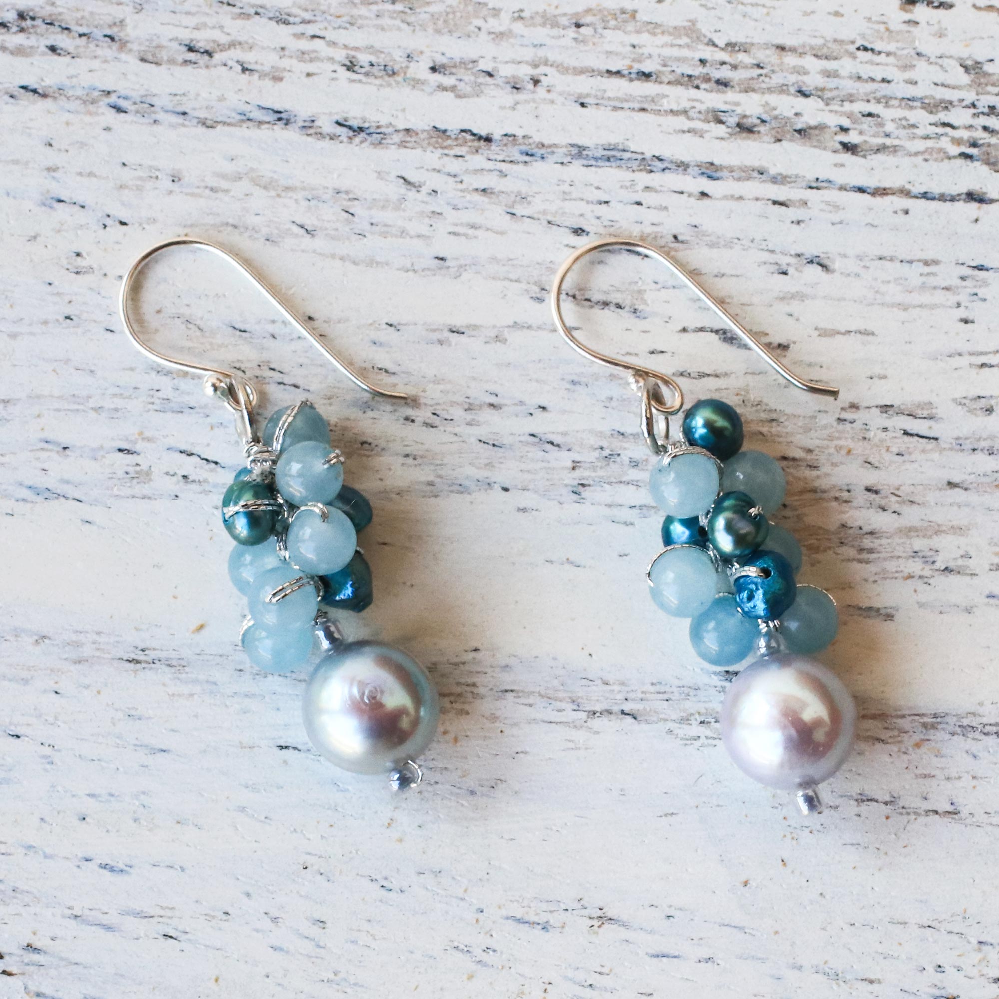 Premium Thai Elegance: Cultured Pearl & Quartz Dangle Earrings by Nareerat