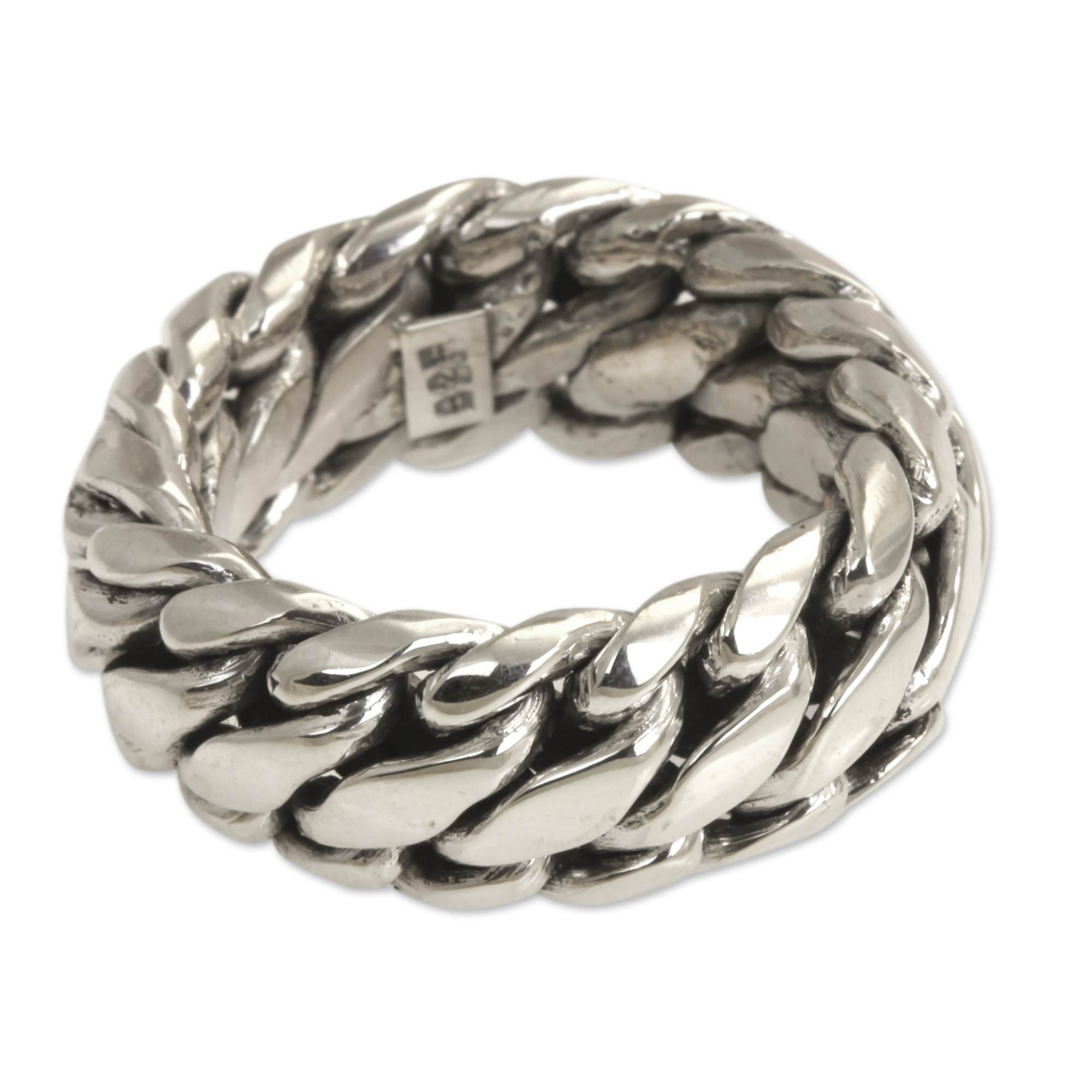 Premium Sanca Kembang Python Men's Band Ring - Handcrafted Silver Jewelry