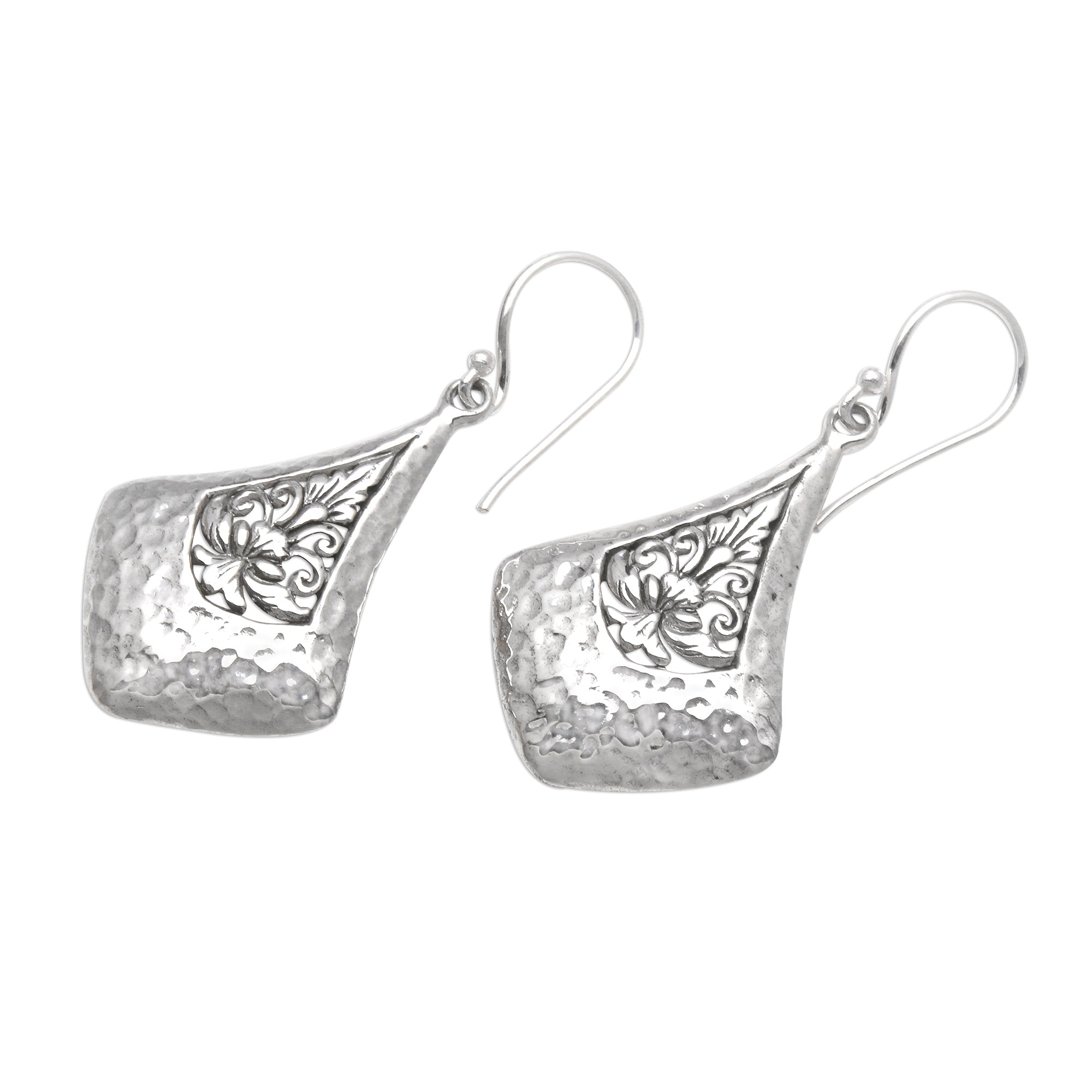 Premium Floral Kite Sterling Silver Dangle Earrings - Handcrafted in Bali