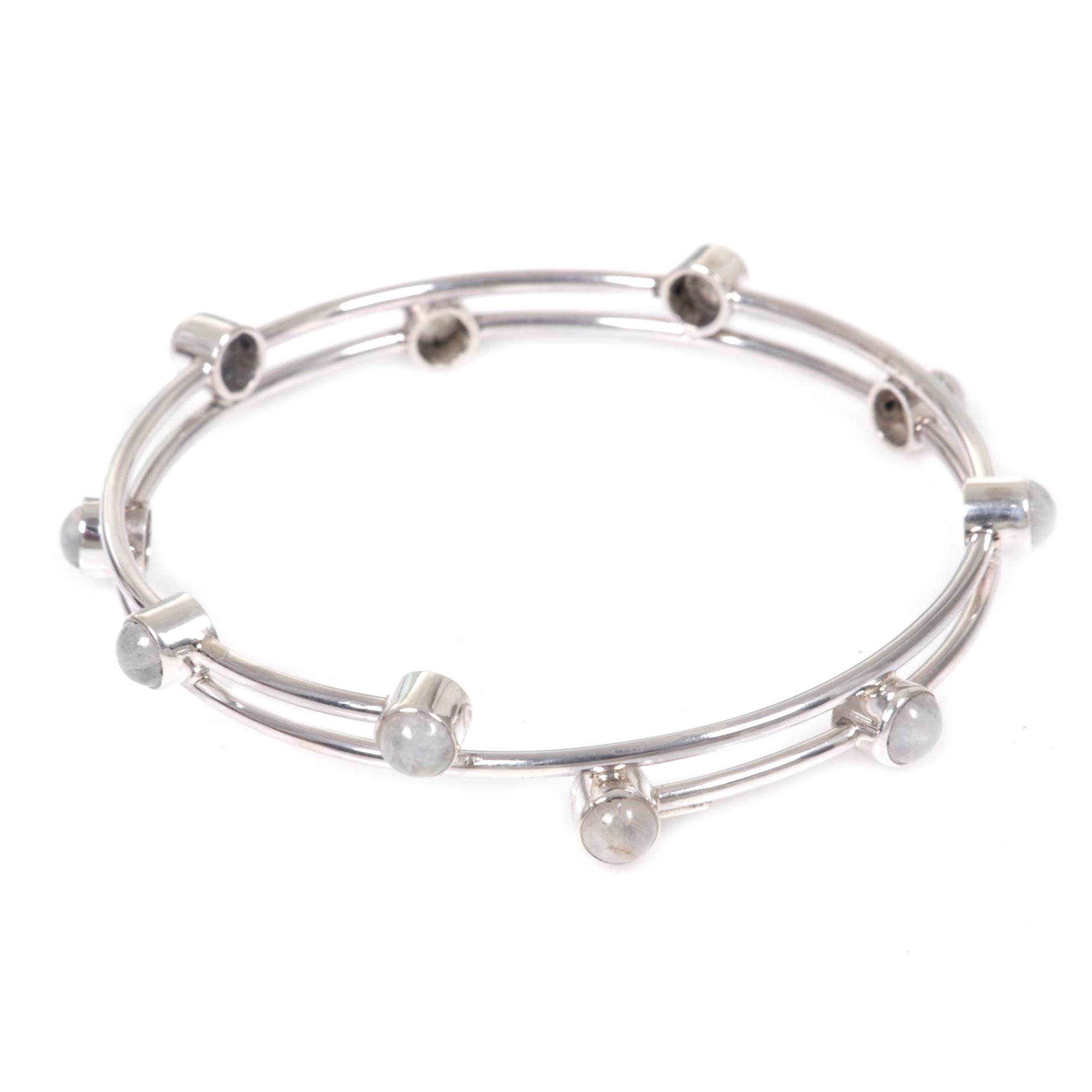 Premium Orchid Twist White Sterling Silver Bracelet with Rainbow Moonstone