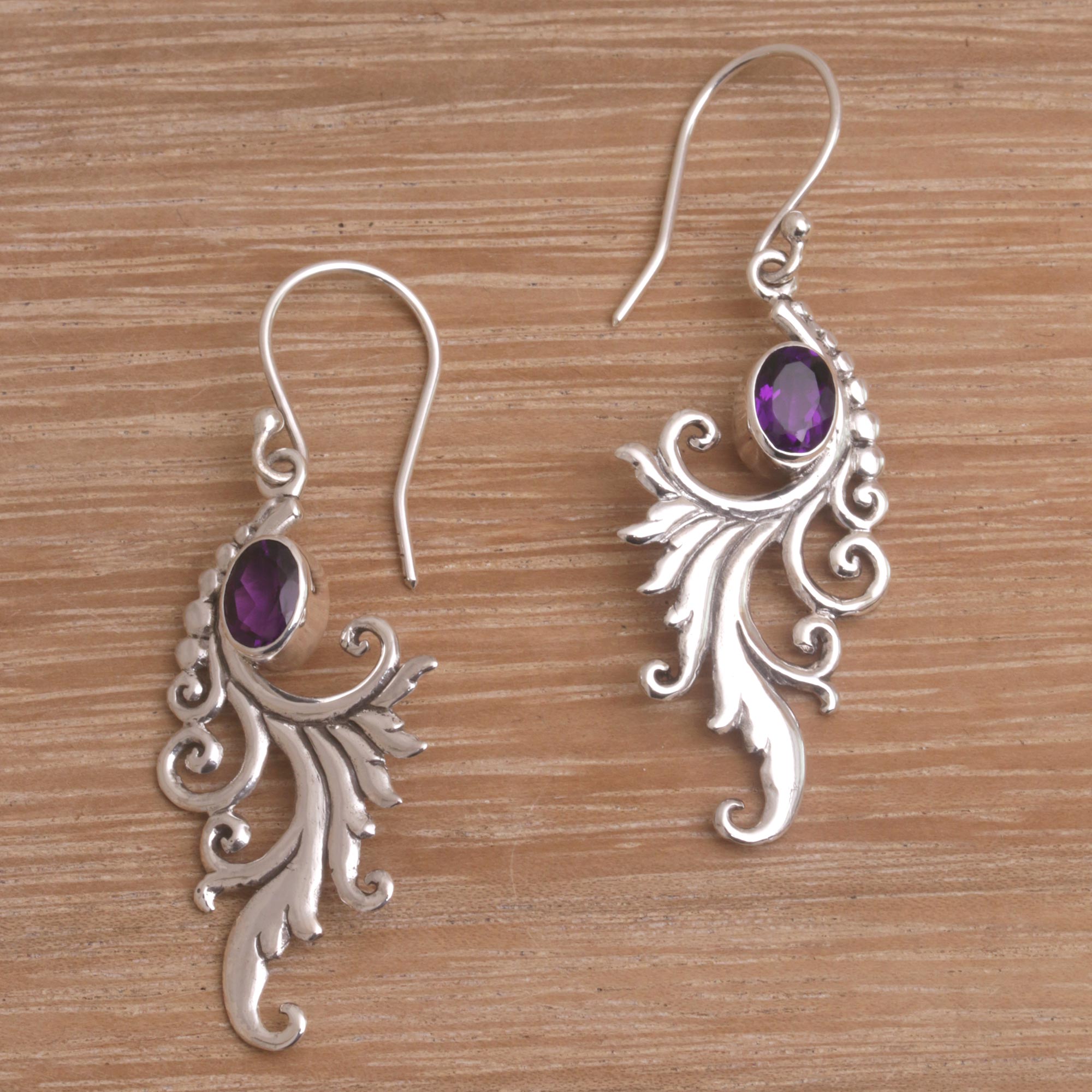 Premium Amethyst and Sterling Silver Dangle Earrings - Handcrafted in Bali