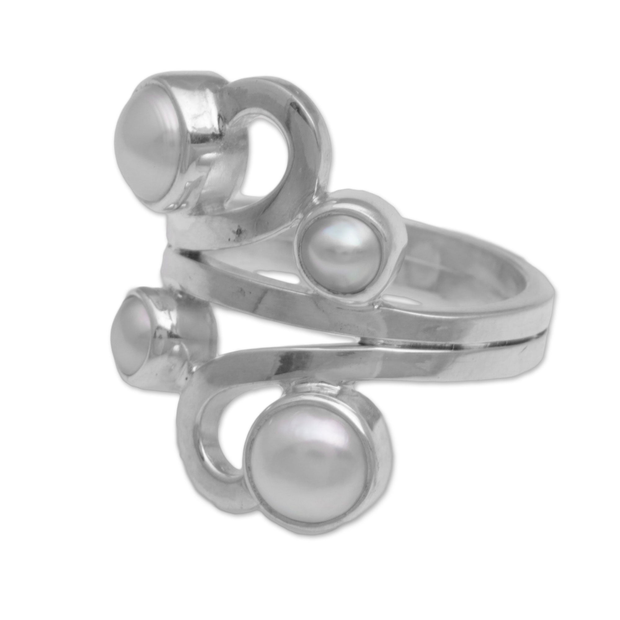 Premium Vine Glow Cultured Pearl and Sterling Silver Cocktail Ring - Handcrafted in Bali