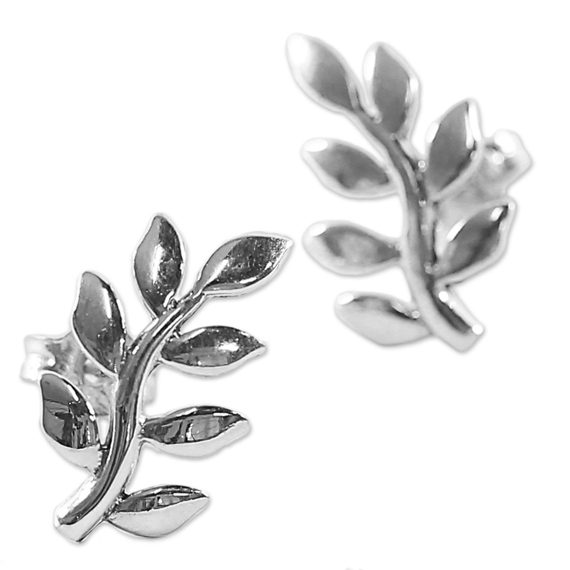 Premium Peaceful Leaves Sterling Silver Button Earrings