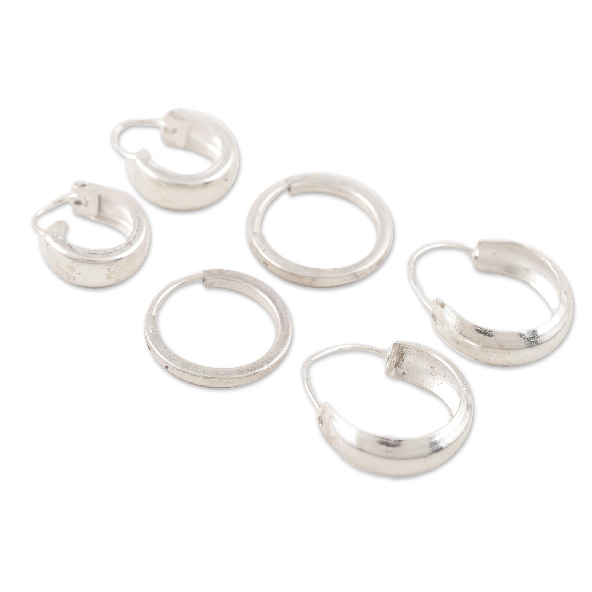 Premium Lustrous Loops: Ultimate Sterling Silver Hoop Earrings Set (3-Piece)