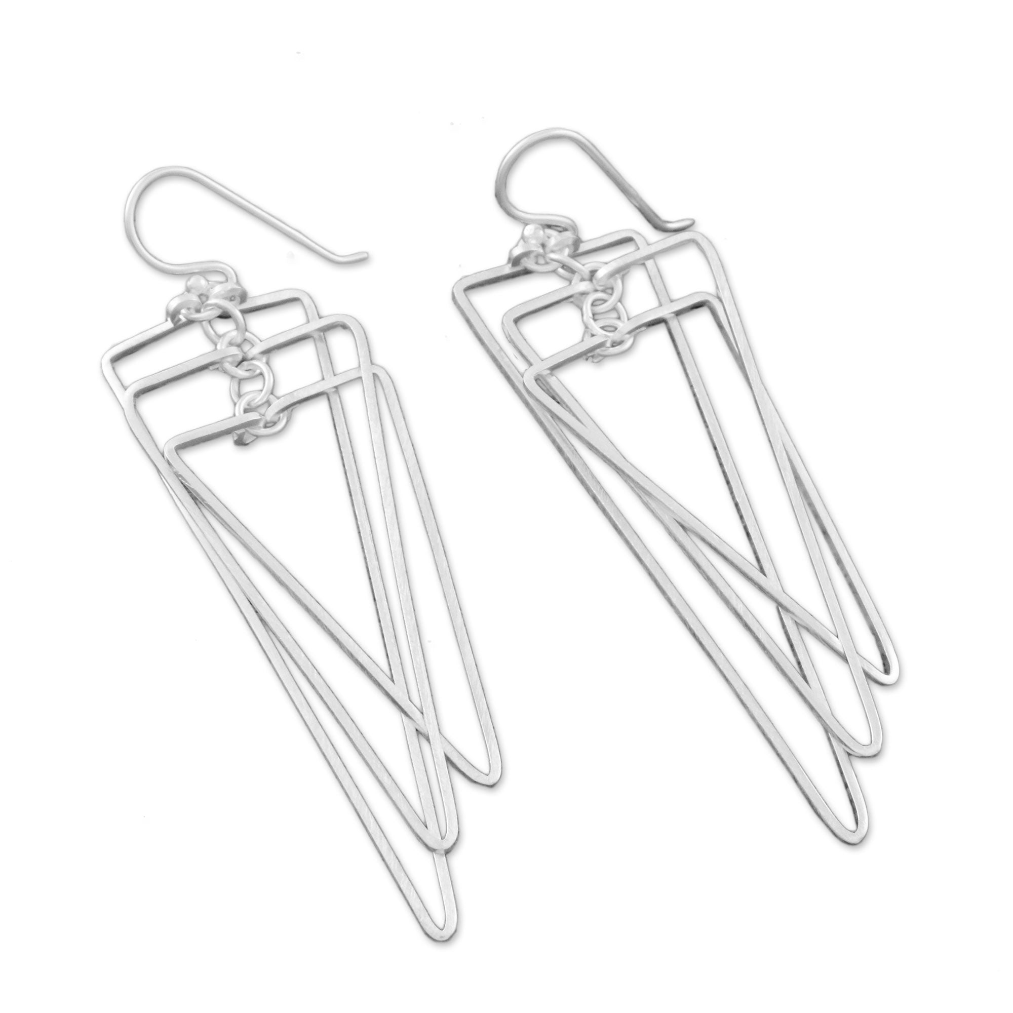 Premium Matte Triangles Sterling Silver Dangle Earrings – Modern Elegance