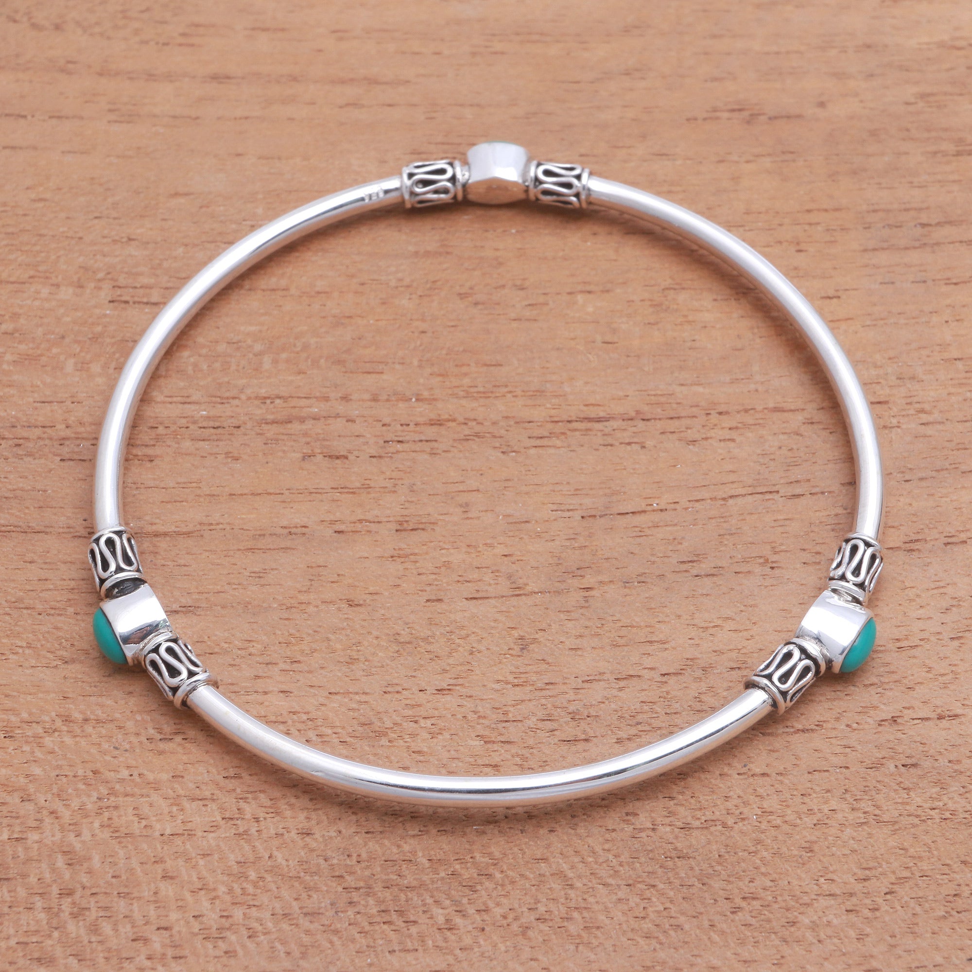 Premium Natural Turquoise Bangle Bracelet – Harmony of Three from Bali