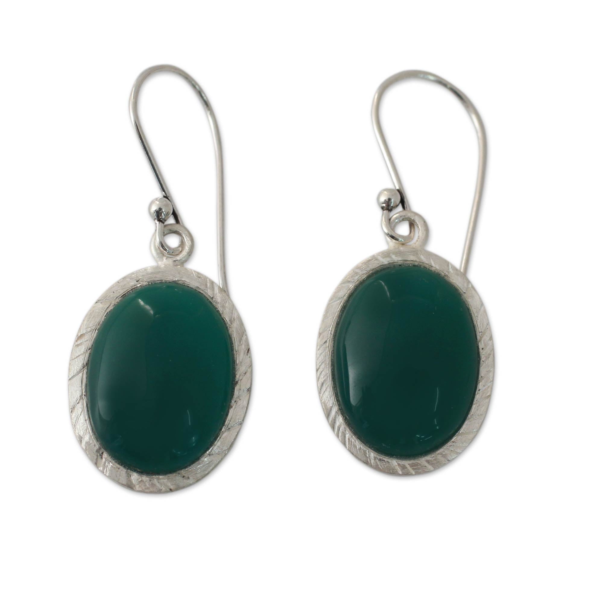 Premium Woodland Dew Green Onyx & Sterling Silver Dangle Earrings