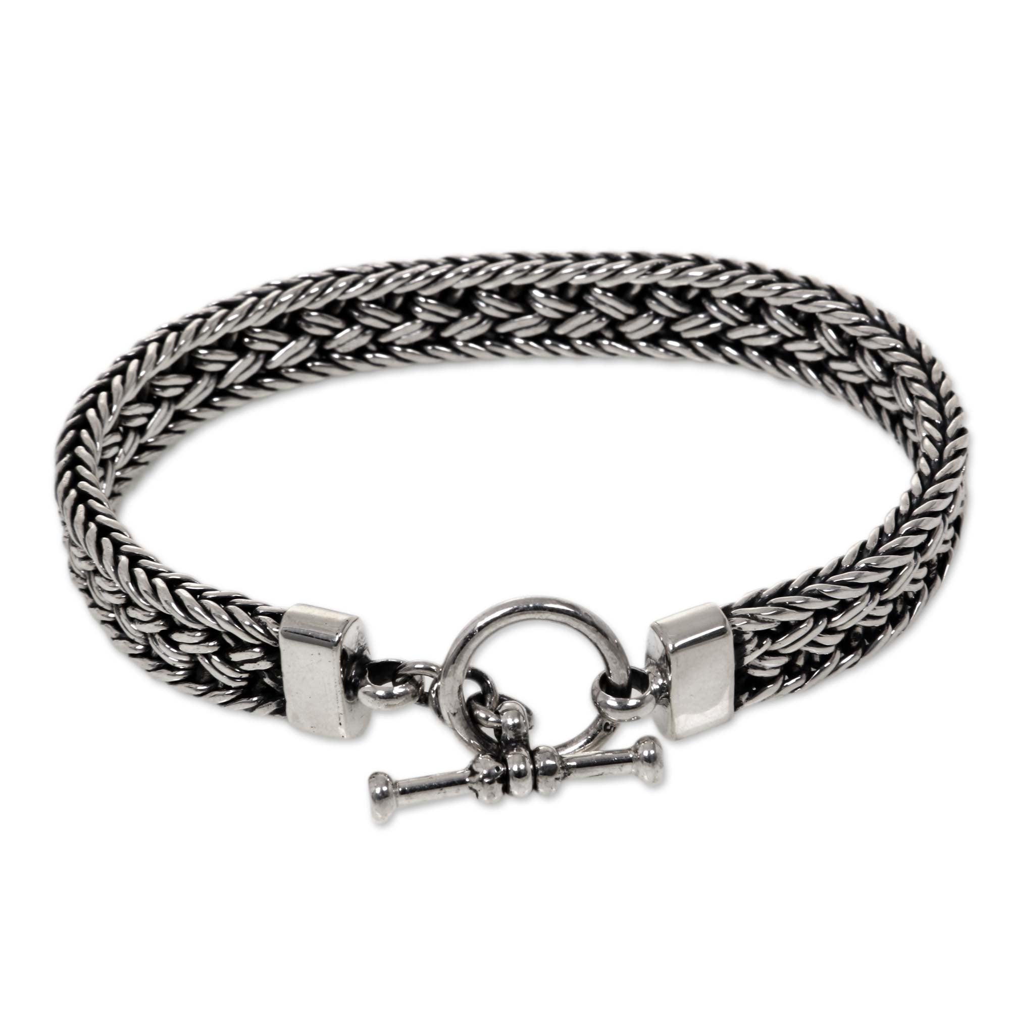 Premium Parkerisan Silver Men's Bracelet - Handcrafted in Bali