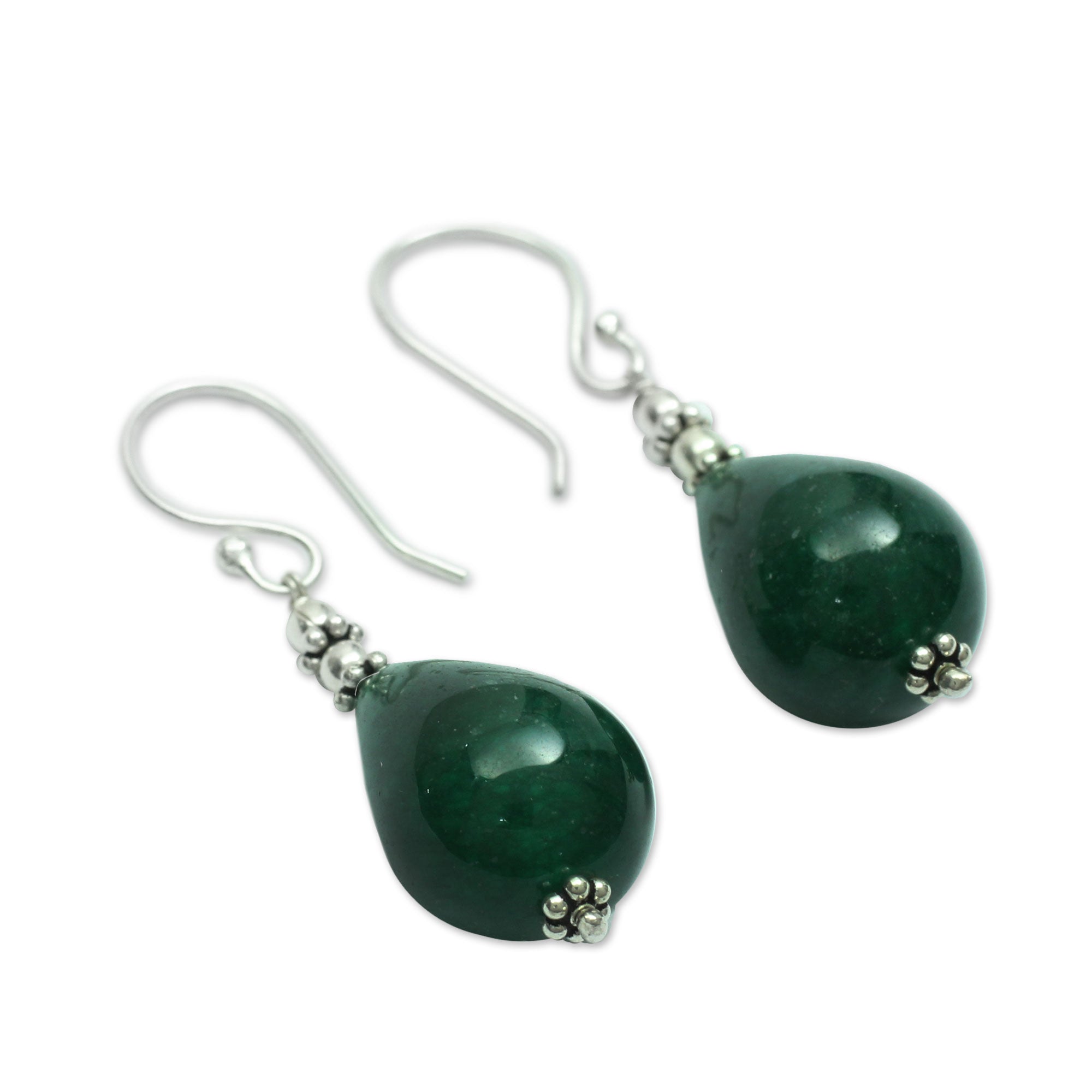 Premium Emerald Dewdrop Sterling Silver Earrings - Handcrafted Elegance