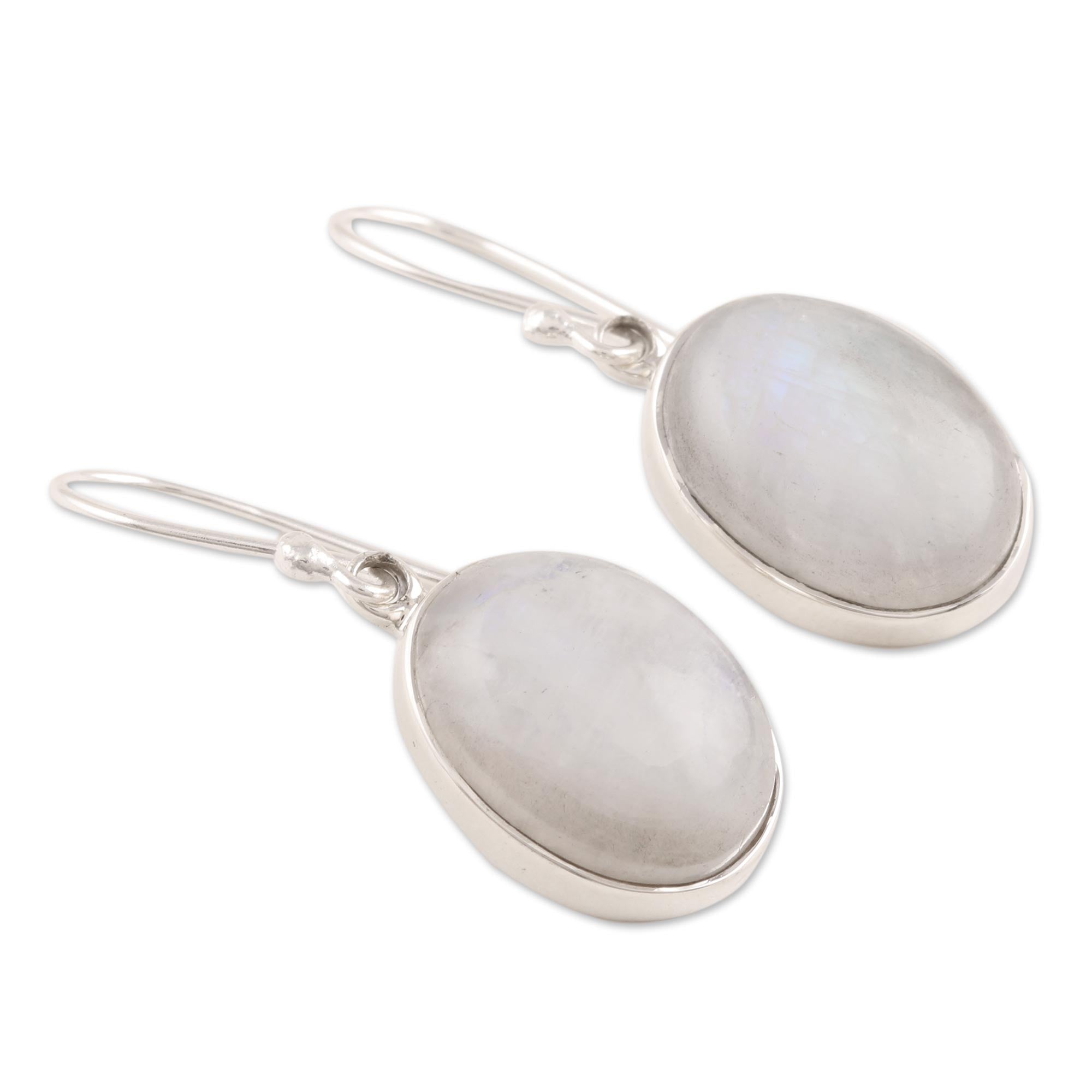 Premium Eternal Ovals Natural Rainbow Moonstone Dangle Earrings - Handcrafted in India