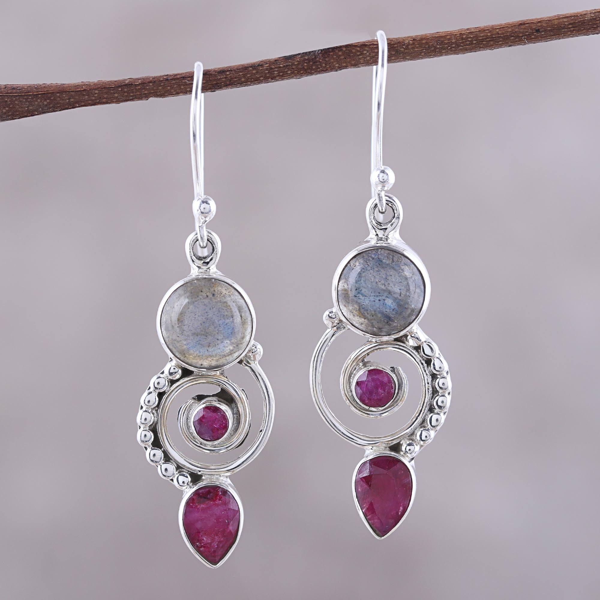 Premium Labyrinth Labradorite & Agate Dangle Earrings - Handcrafted in India