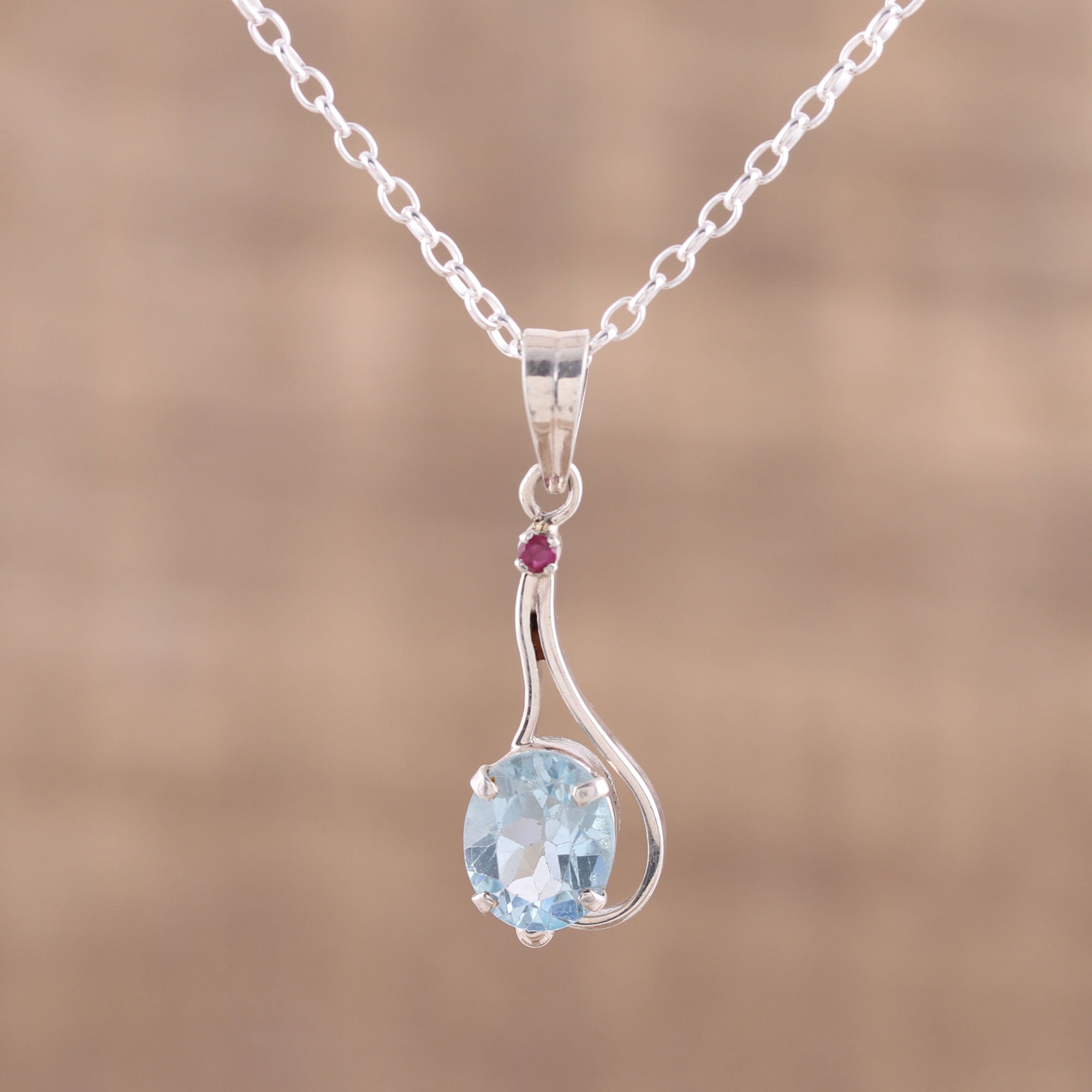 Premium Sky Blue Topaz & Ruby Pendant Necklace – Ultimate Indian Jewelry