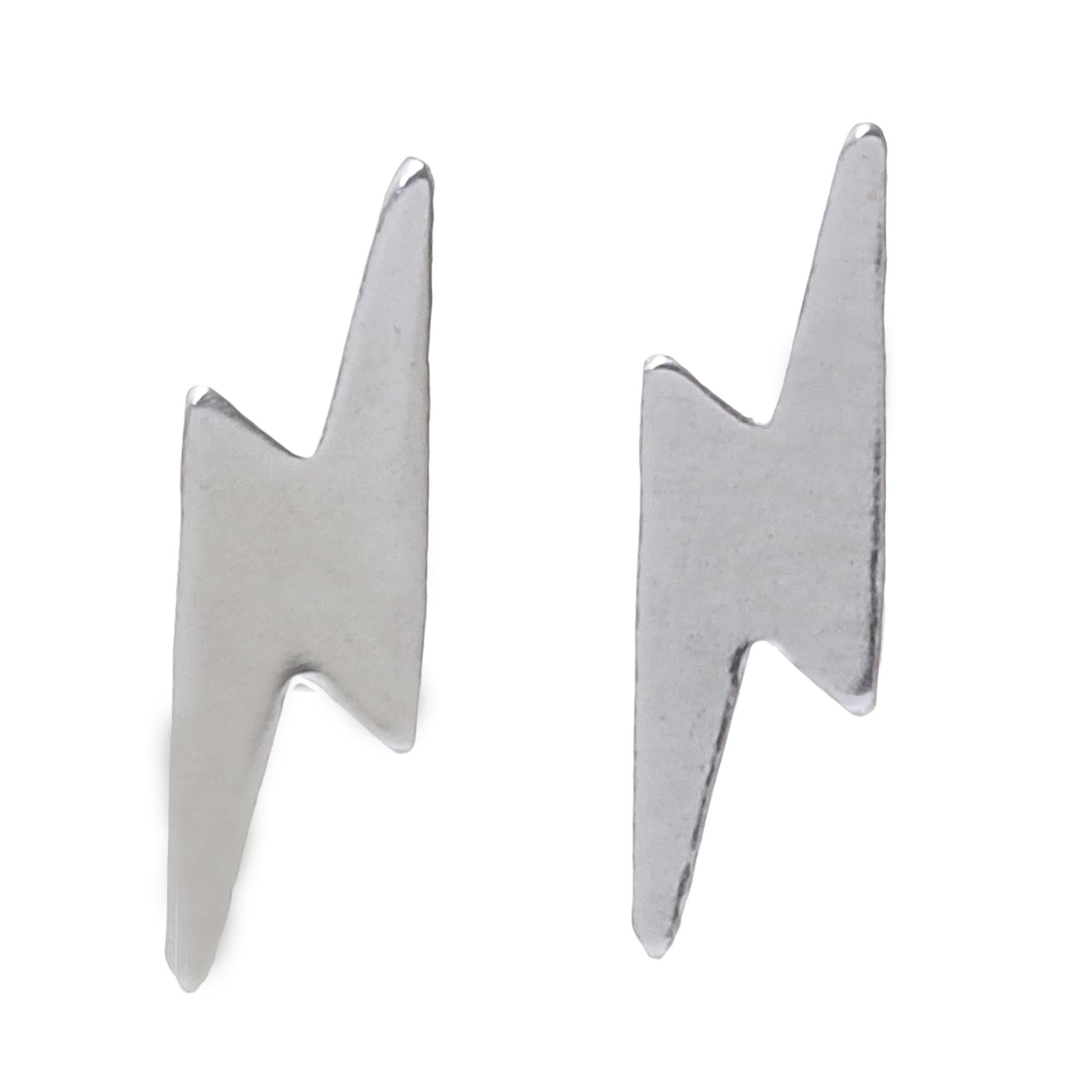 Premium Sterling Silver Lightning Bolt Stud Earrings - Handcrafted in Thailand