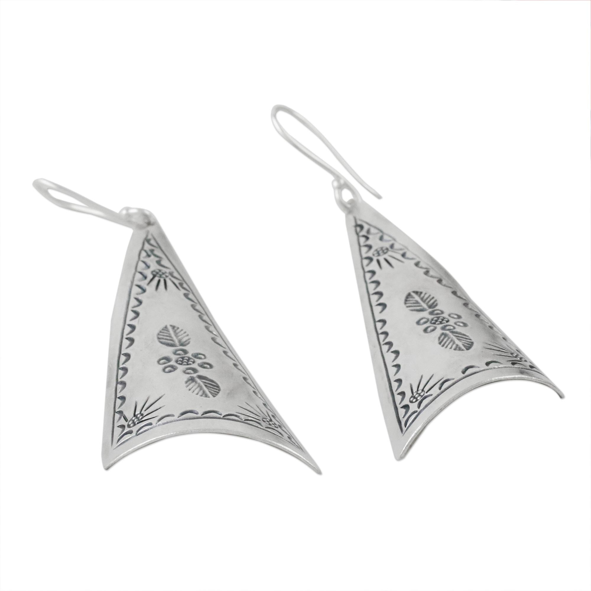 Premium Karen Silver Triangle Dangle Earrings - Handcrafted in Thailand