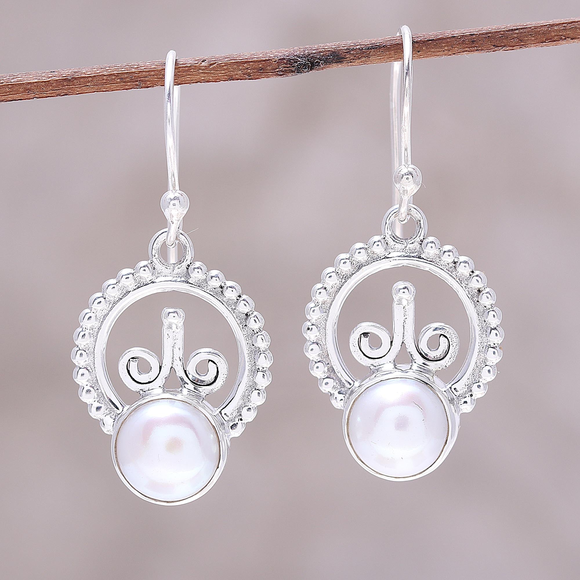 Premium Crowned Pearl Sterling Silver Dangle Earrings – Handcrafted Elegance