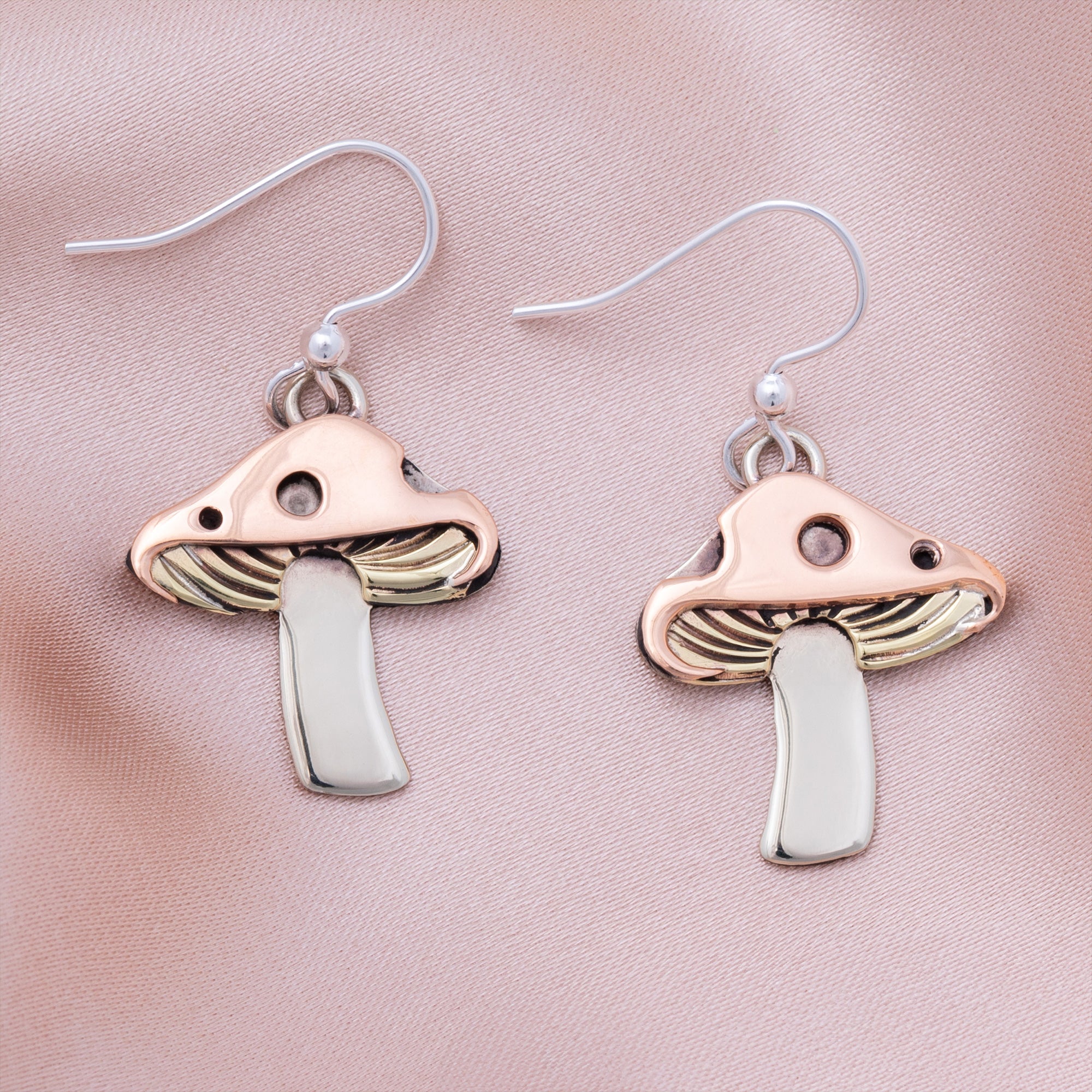 Premium Mixed Metal Whimsical Mushroom Earrings