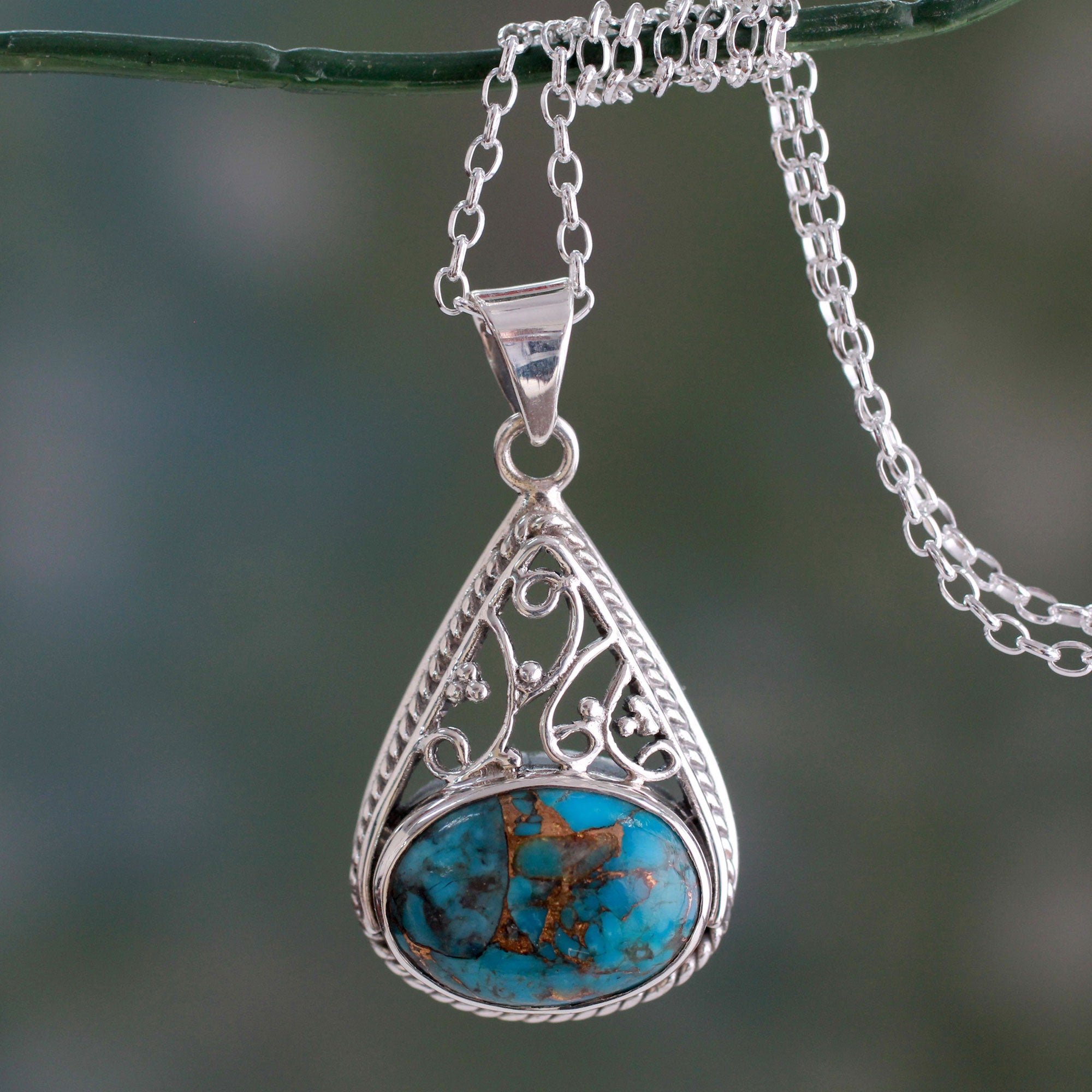 Premium Divine Sky Sterling Silver Turquoise Pendant Necklace - Handcrafted Elegance