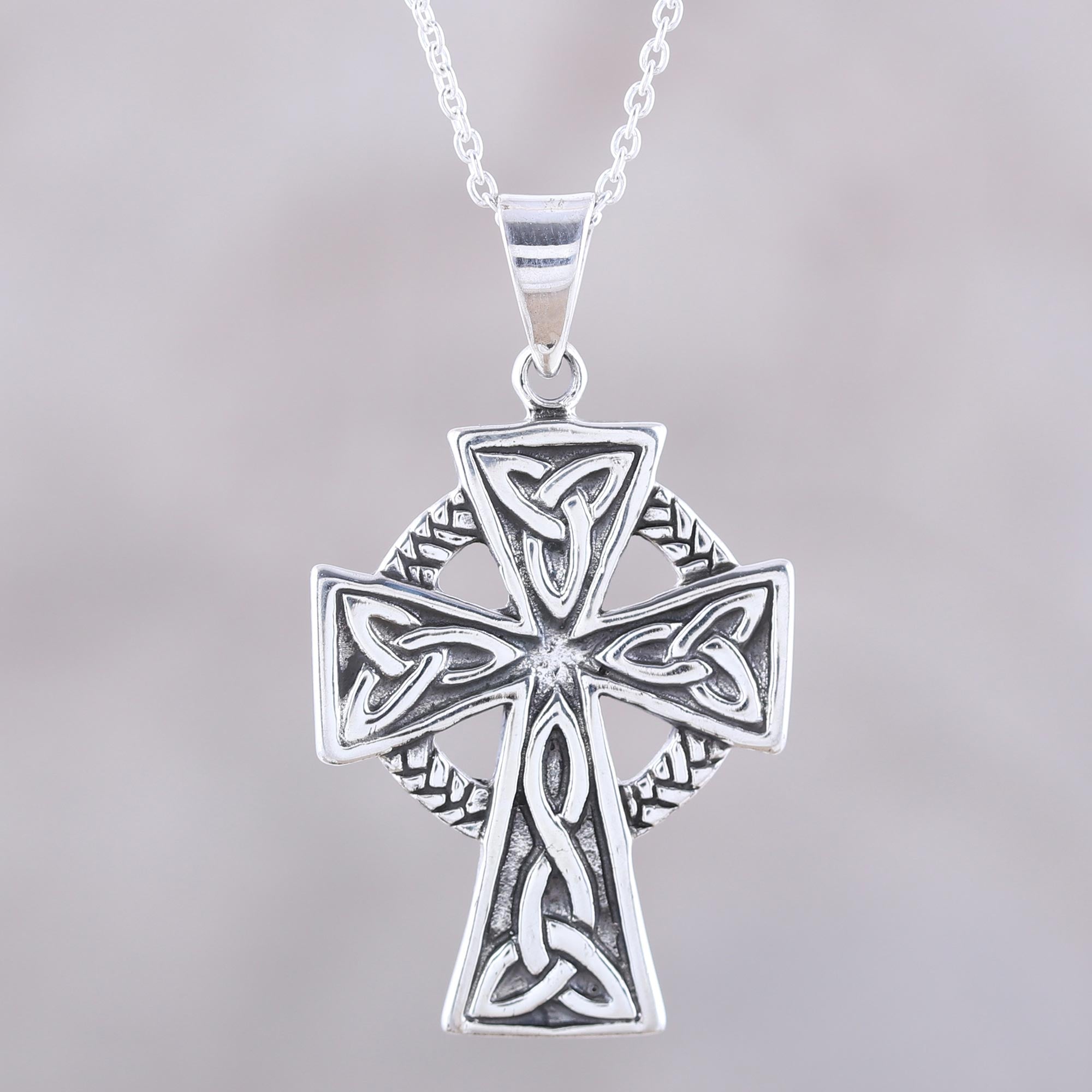 Premium Celtic Faith Cross Pendant Necklace - Handcrafted Sterling Silver Jewelry