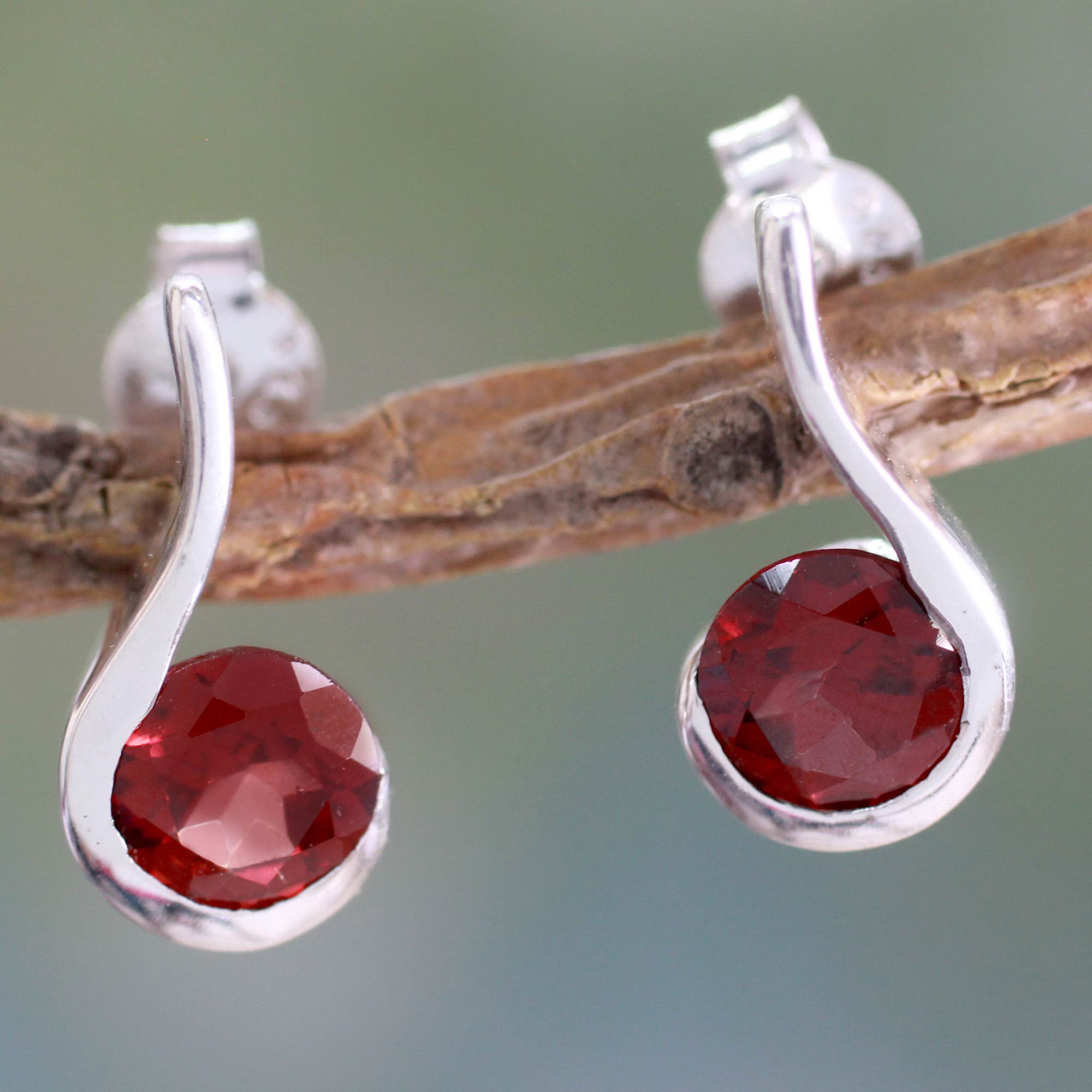 Premium Cherry Droplet Garnet Earrings in Sterling Silver – Handcrafted Elegance