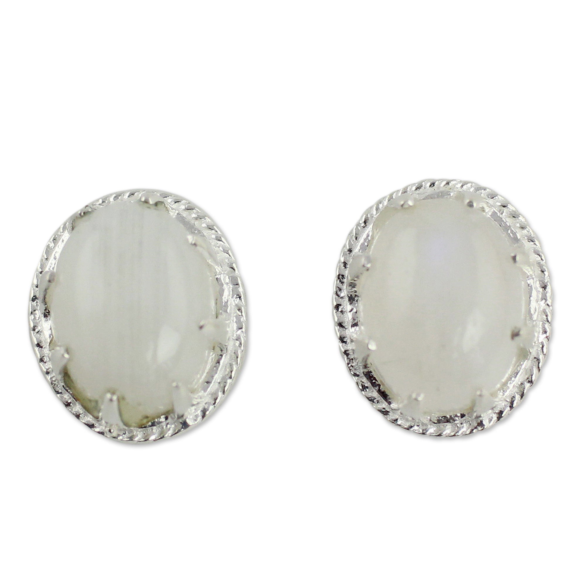 Premium Morning Frost Moonstone Earrings - Silver Button Design