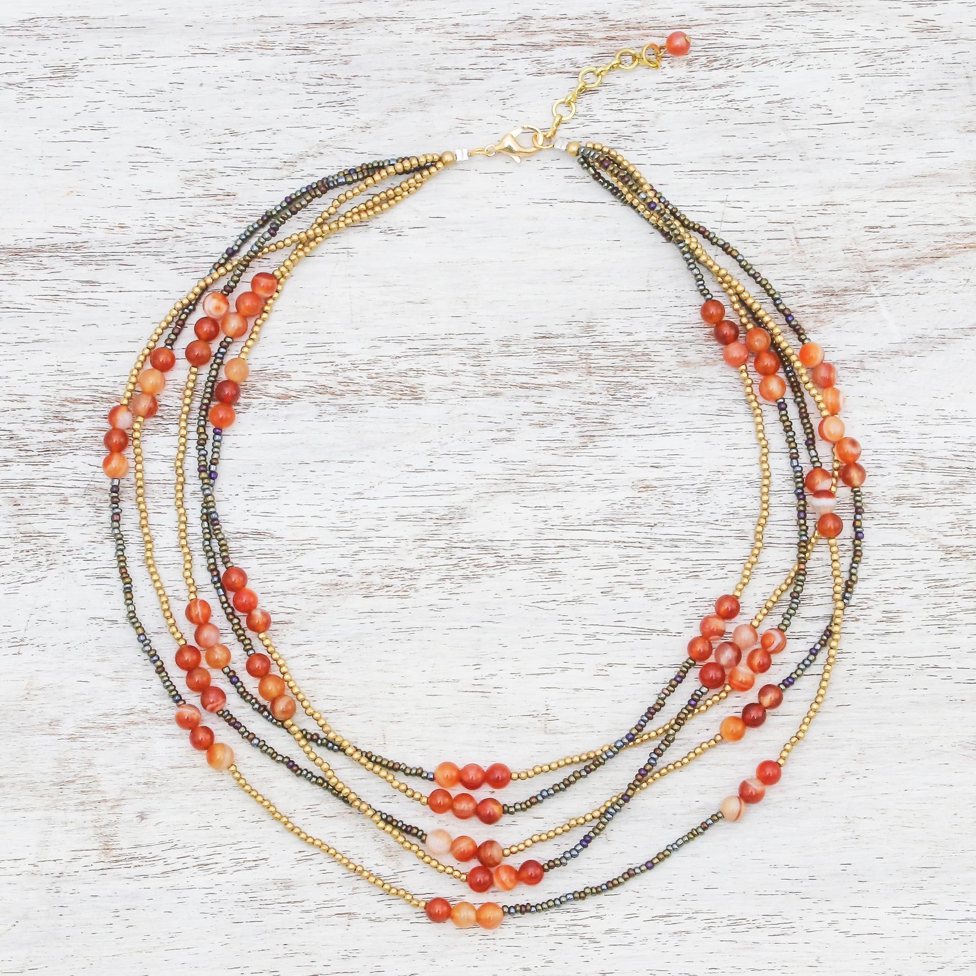 Premium Boho Carnelian Necklace - Handcrafted Red-Orange Beaded Elegance