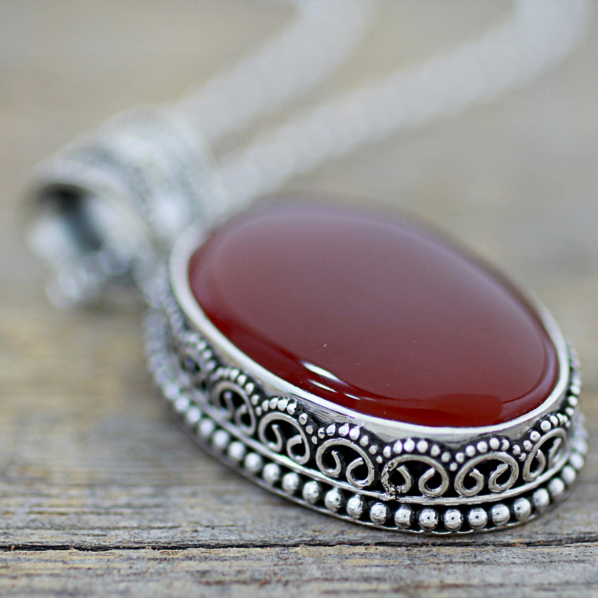 Premium Fiery Glamour Carnelian Silver Pendant Necklace - Handmade Artisan Jewelry