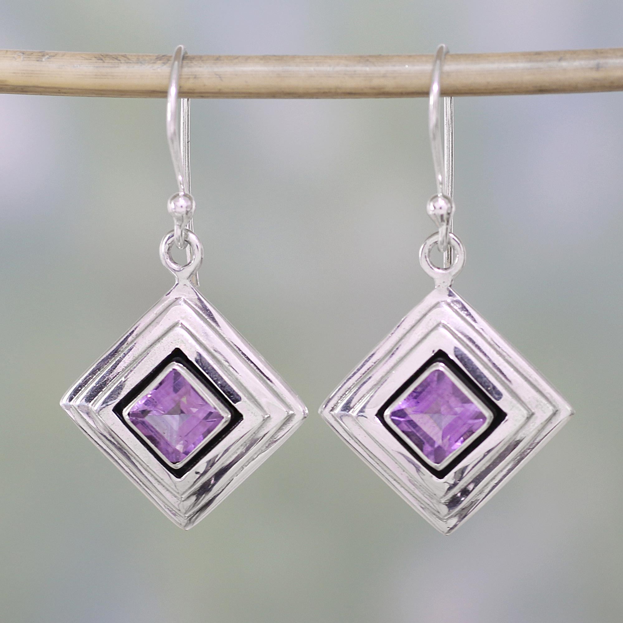 Premium Amethyst Dangle Earrings - Sterling Silver Modern Jewelry