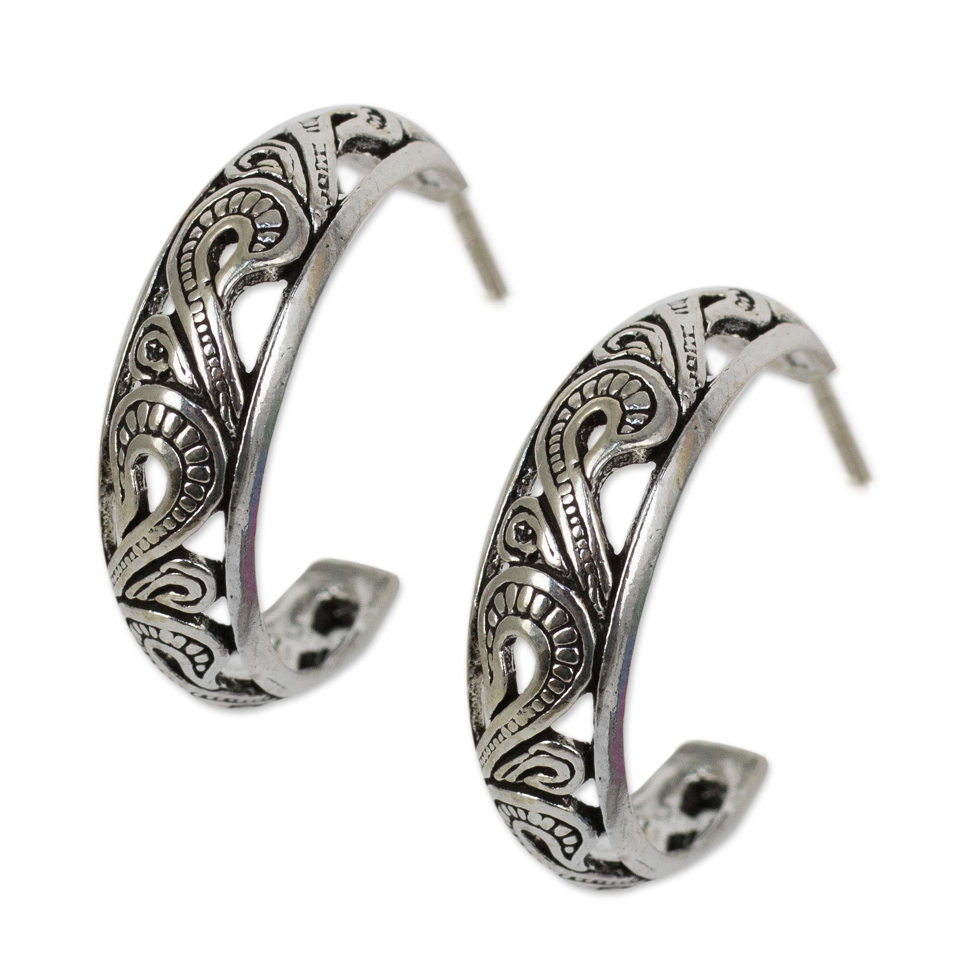 Premium Moon in the Forest Sterling Silver Hoop Earrings