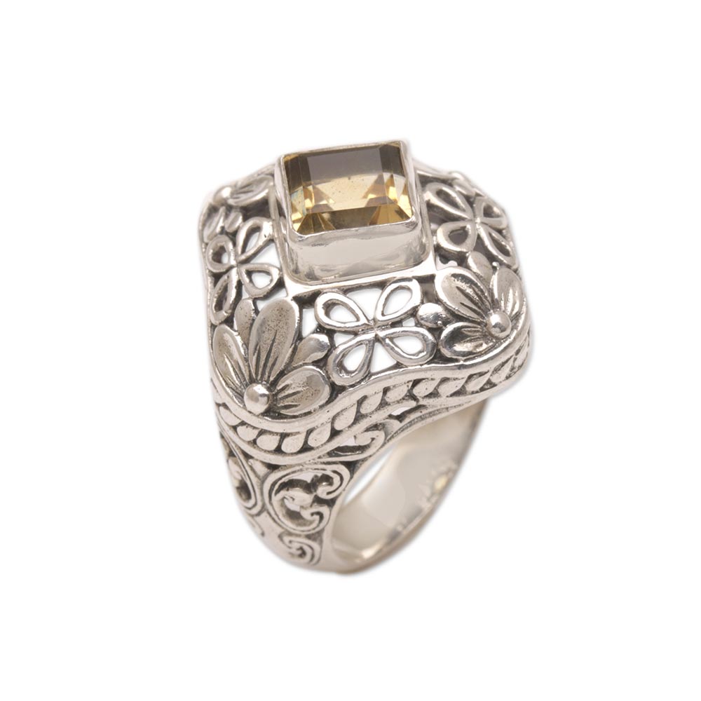 Premium Two Carat Citrine Floral Cocktail Ring - Ultimate Sterling Silver Design