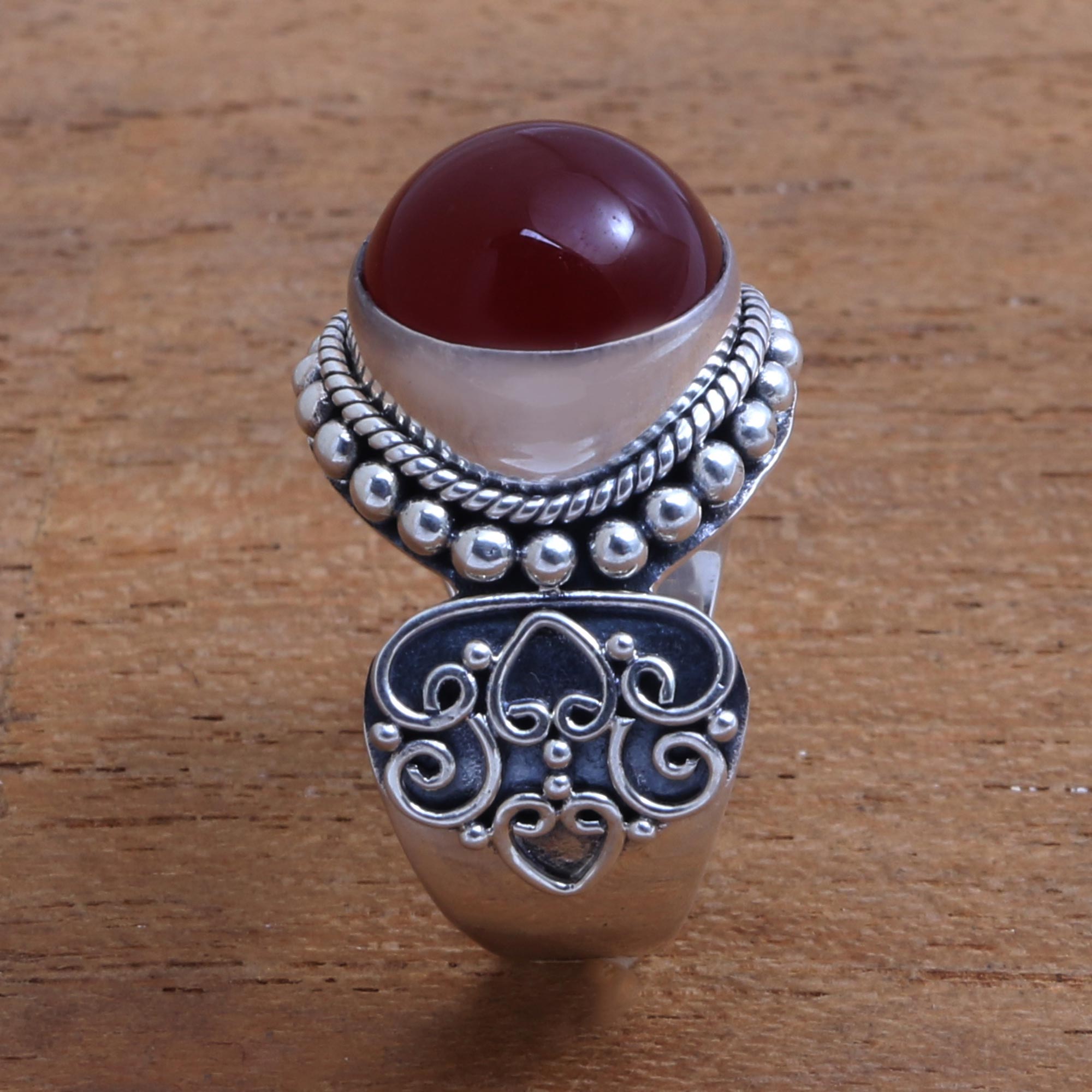 Premium Moonlight Carnelian Ring – Handcrafted Sterling Silver Jewelry from Bali