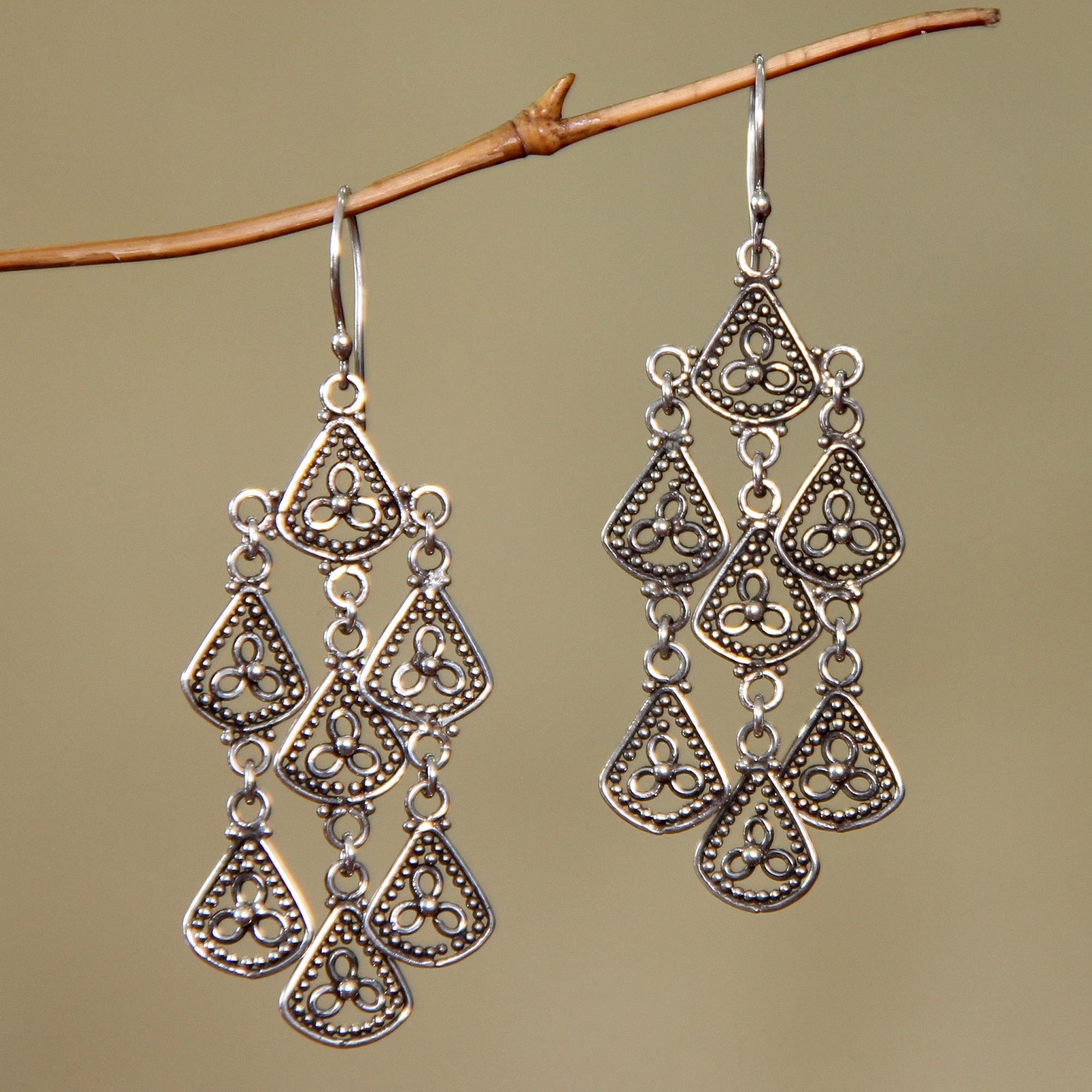 Premium Bali Belle Sterling Silver Chandelier Earrings - Antique Elegance