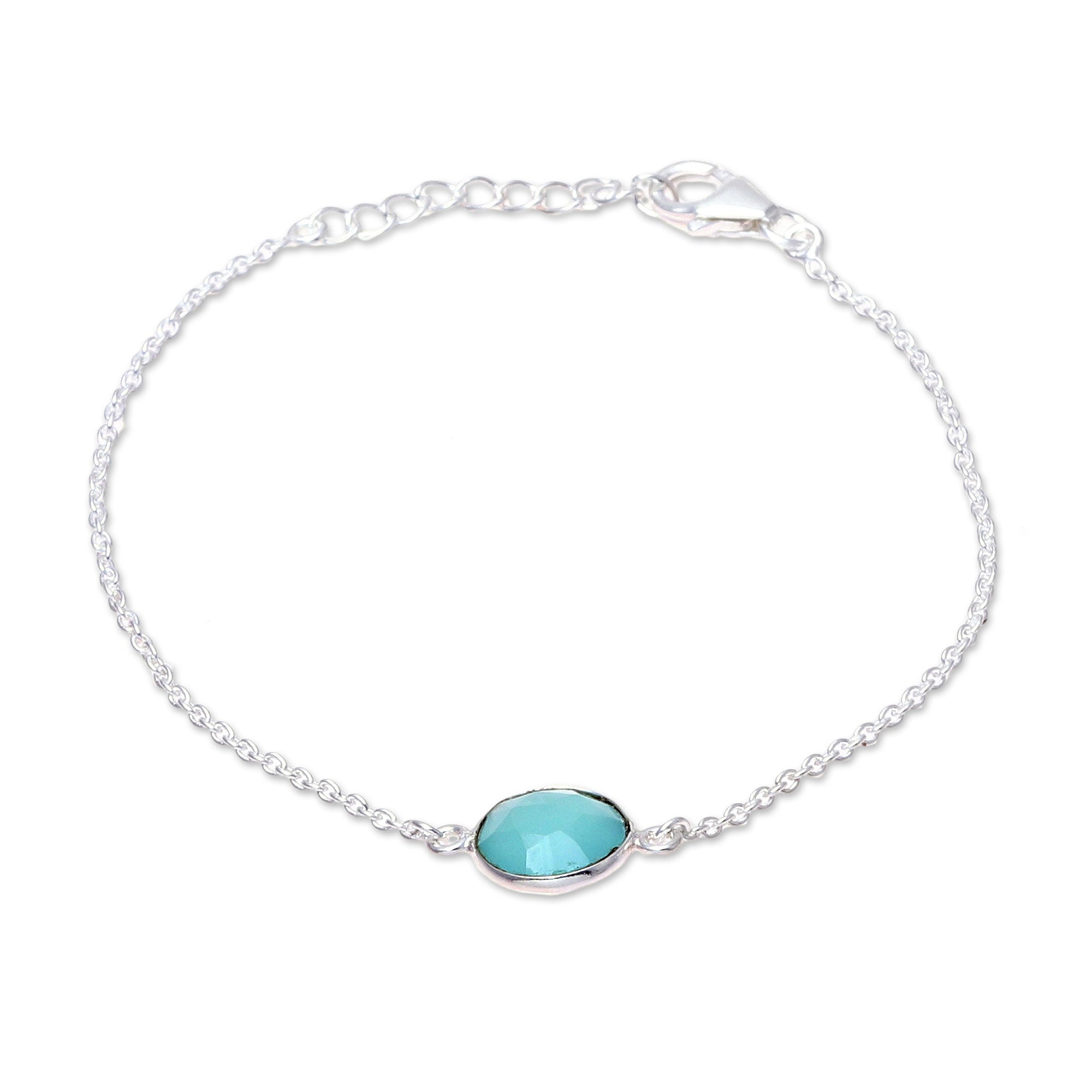 Premium Aqua Night Adjustable Chalcedony Pendant Bracelet - Handcrafted in India