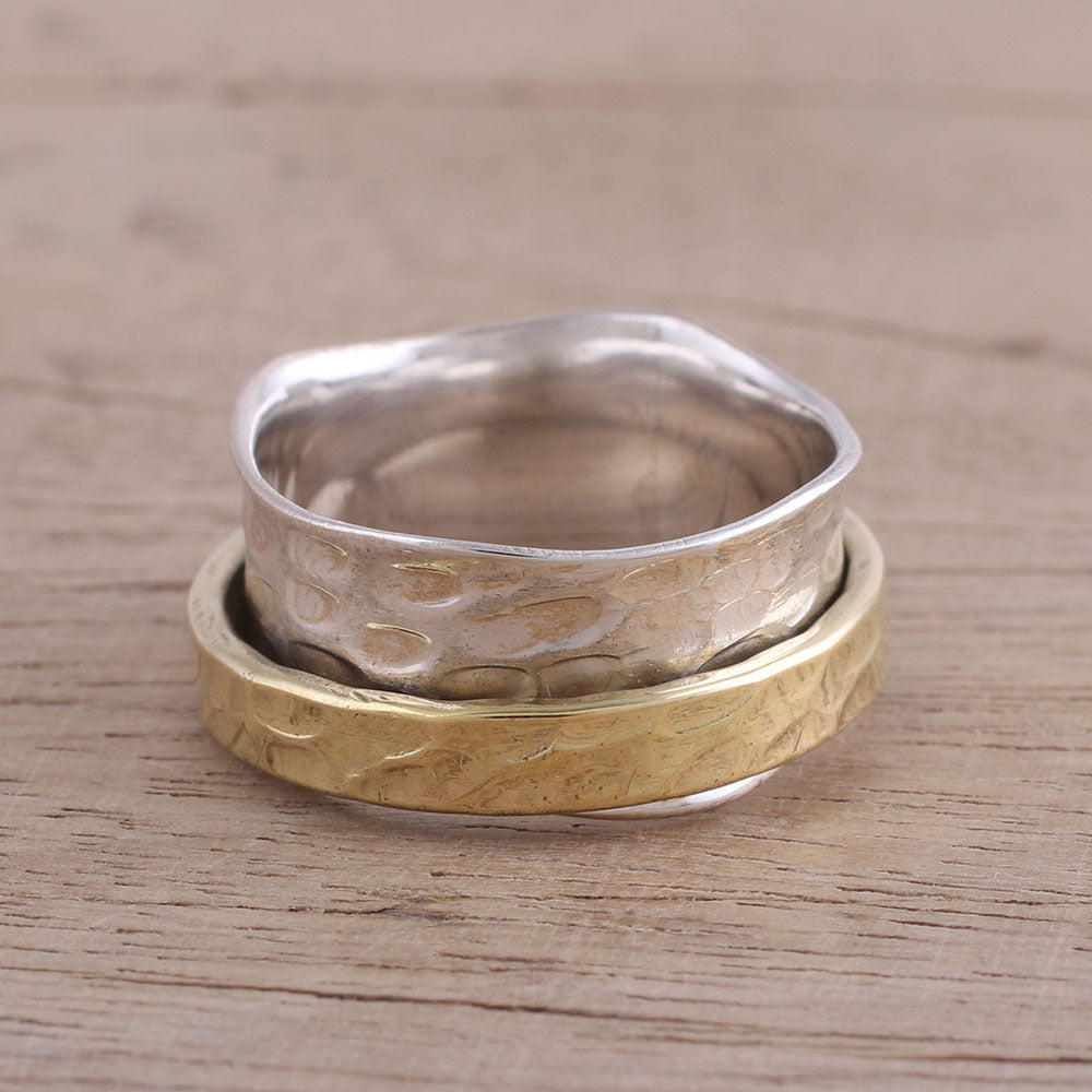 Premium Handcrafted Sterling Silver and Brass Meditation Spinner Ring from India