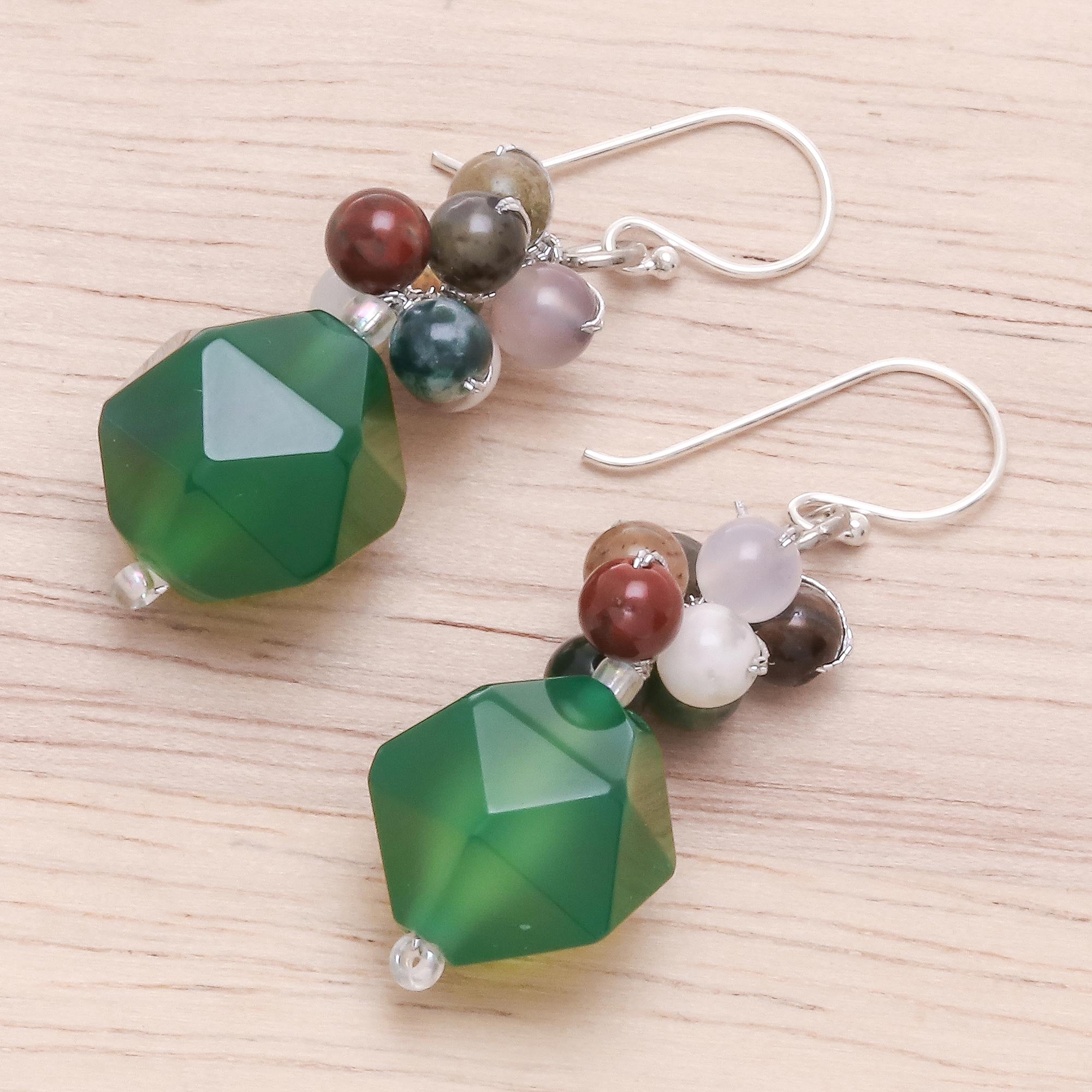 Premium Green Multi-Gemstone Beaded Cluster Earrings – Ultimate Glamour