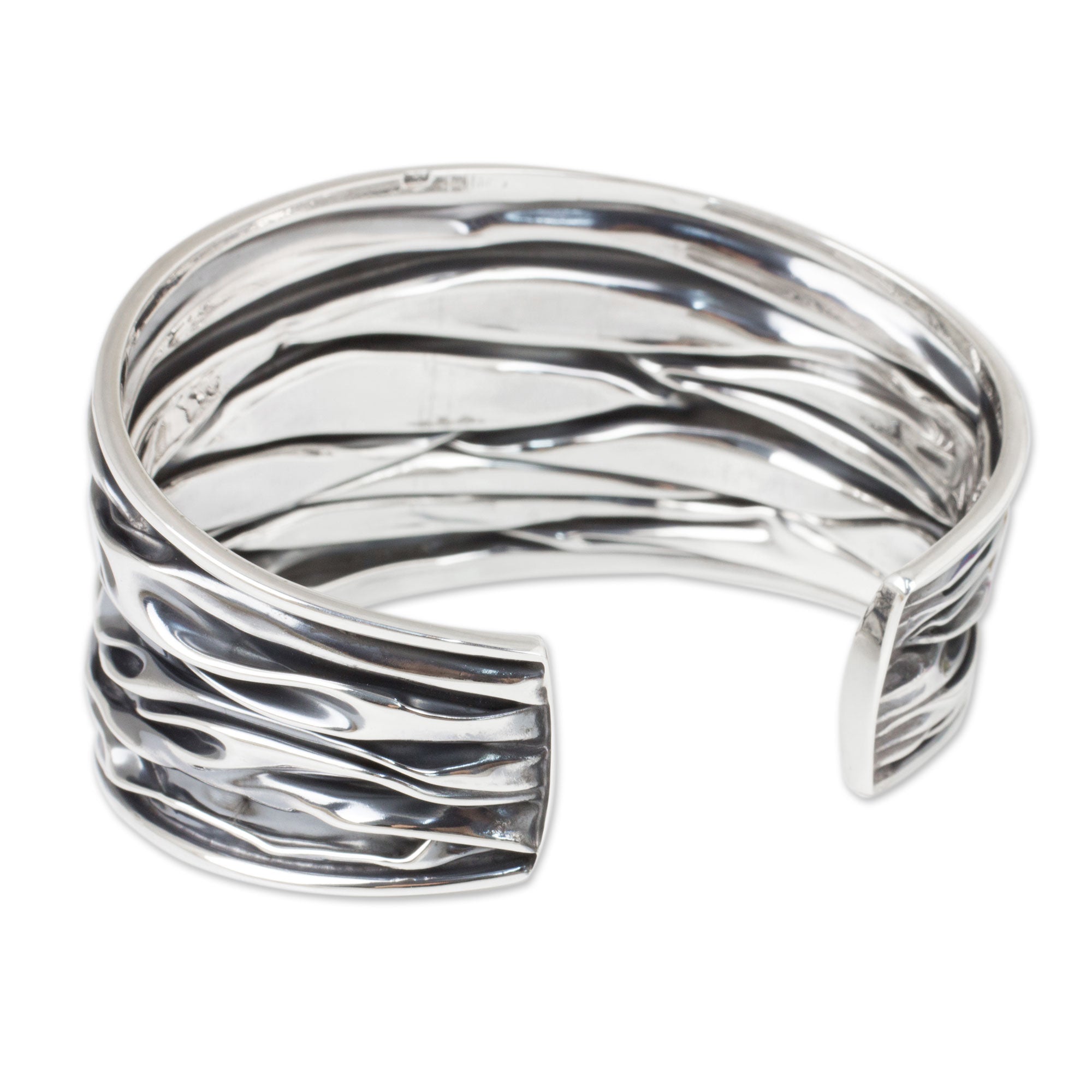 Premium Handcrafted Wide River Sterling Silver Cuff Bracelet