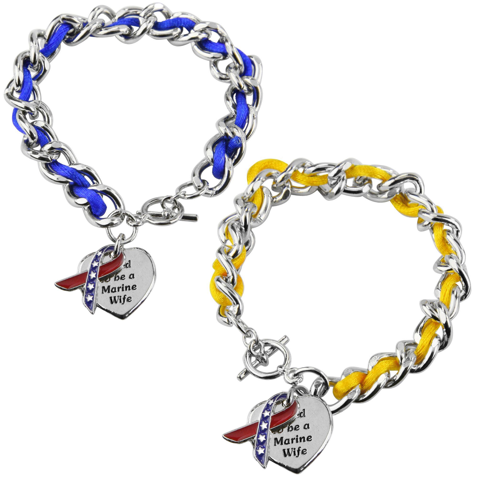 Ultimate Proud Marine Wife Ribbon Charm Bracelet - Premium Patriotic Jewelry