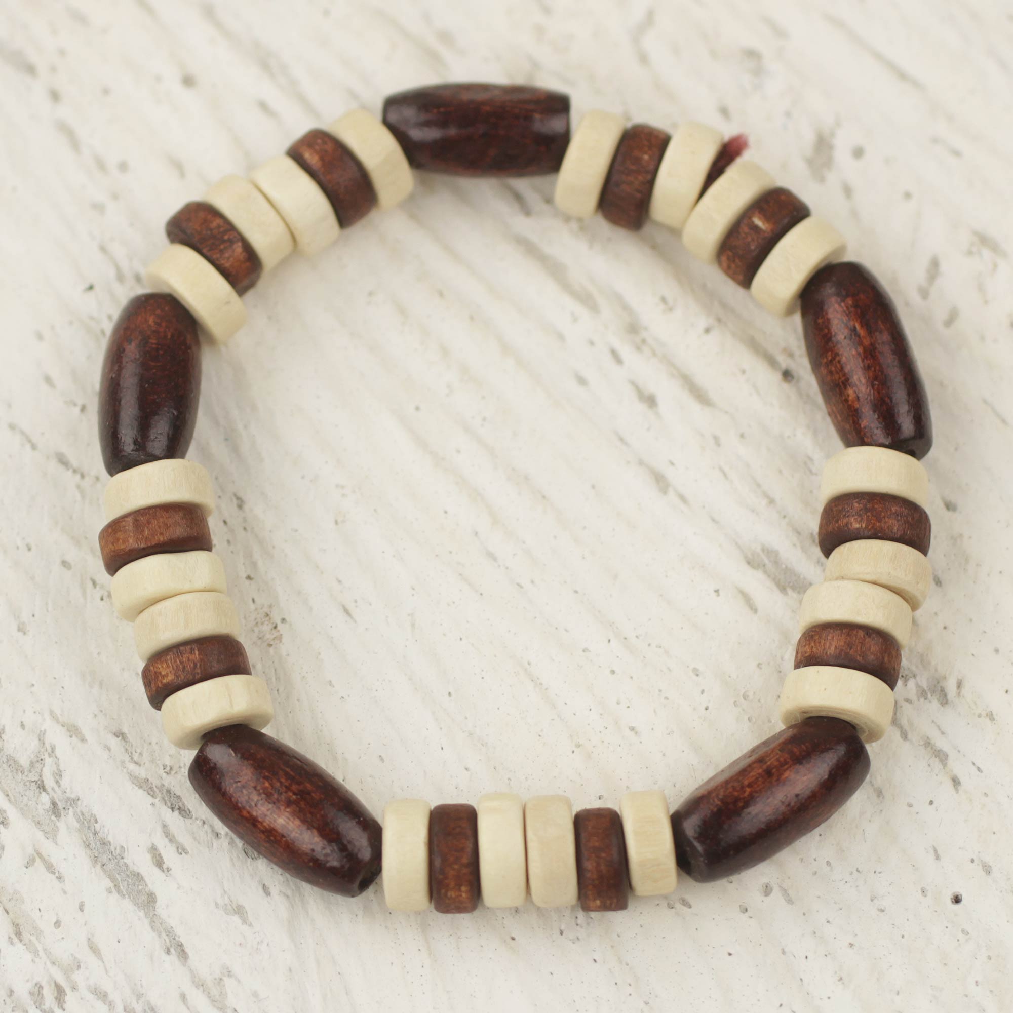 Premium Handcrafted Chocolate Wood Bead Stretch Bracelet – Artisan Jewelry from Ghana