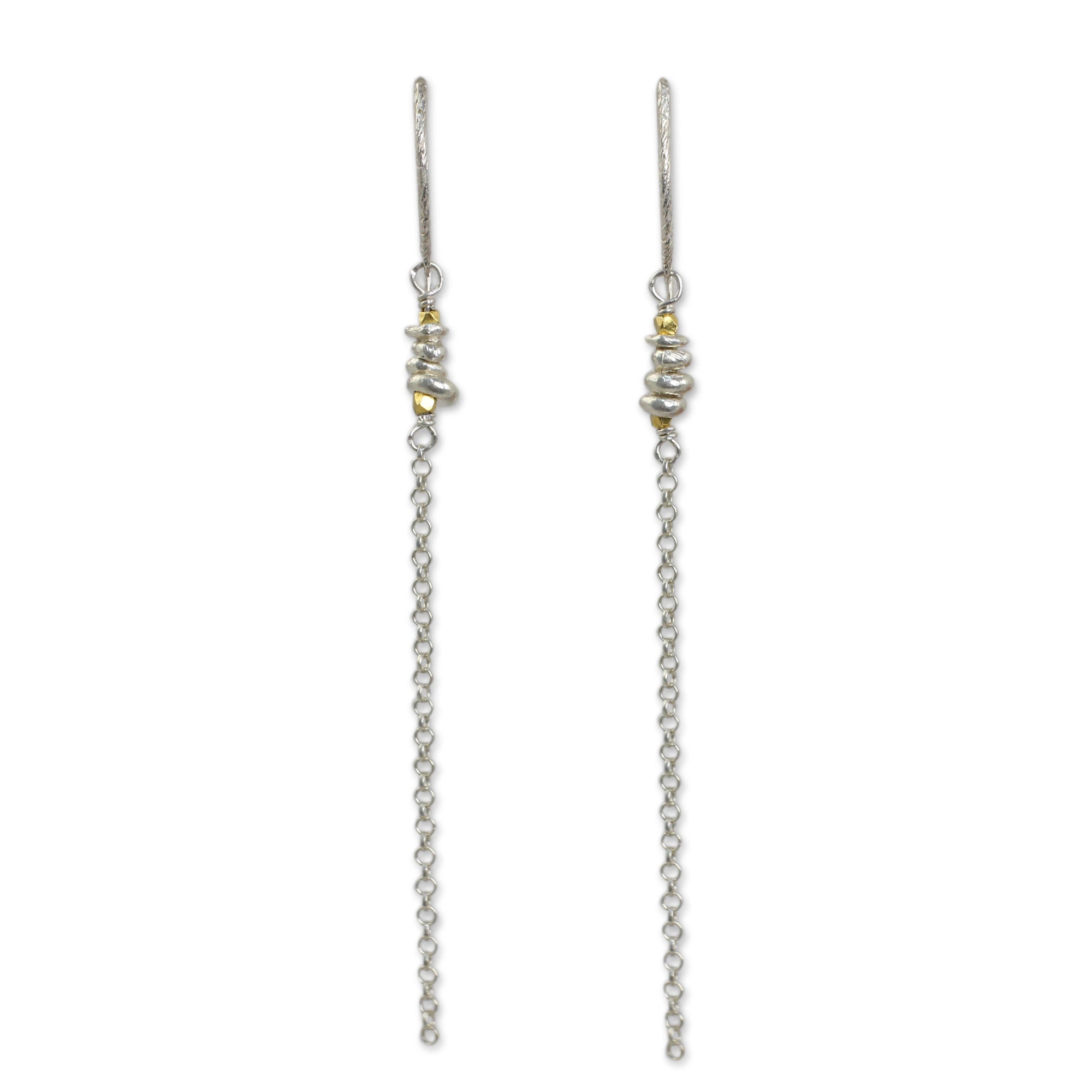 Premium Rain Chain Dangle Earrings - Sterling Silver with 24K Gold Accents