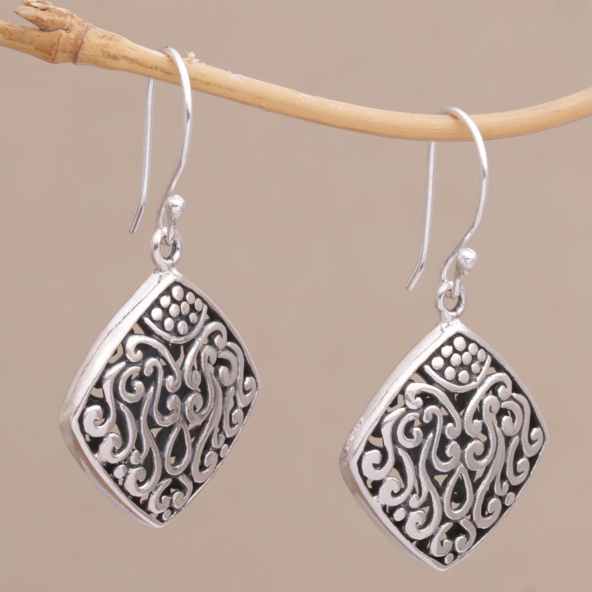 Premium Paradise Window Sterling Silver Diamond Dangle Earrings - Handcrafted Elegance