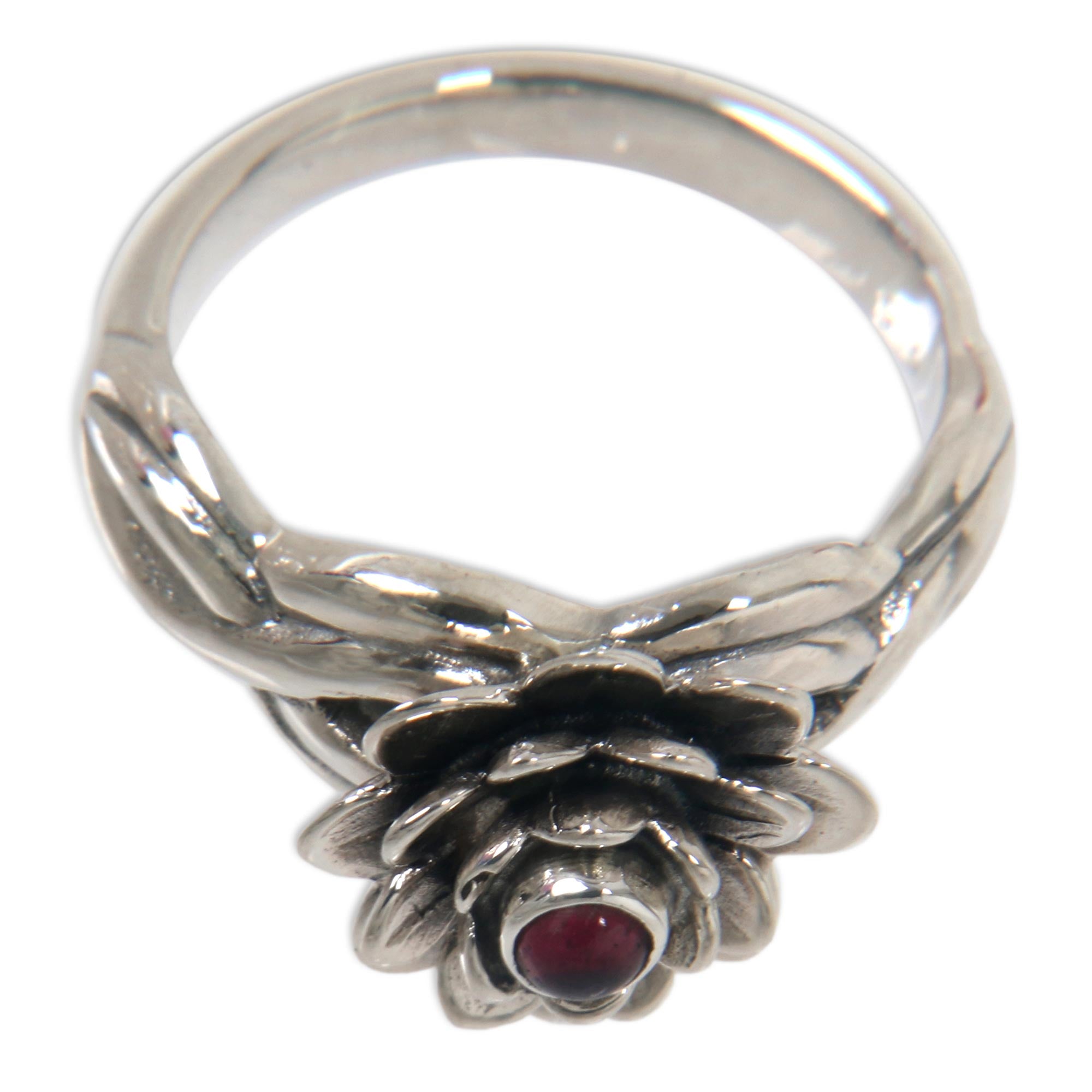 Premium Red-Eyed Lotus Sterling Silver Garnet Ring - Handcrafted Elegance