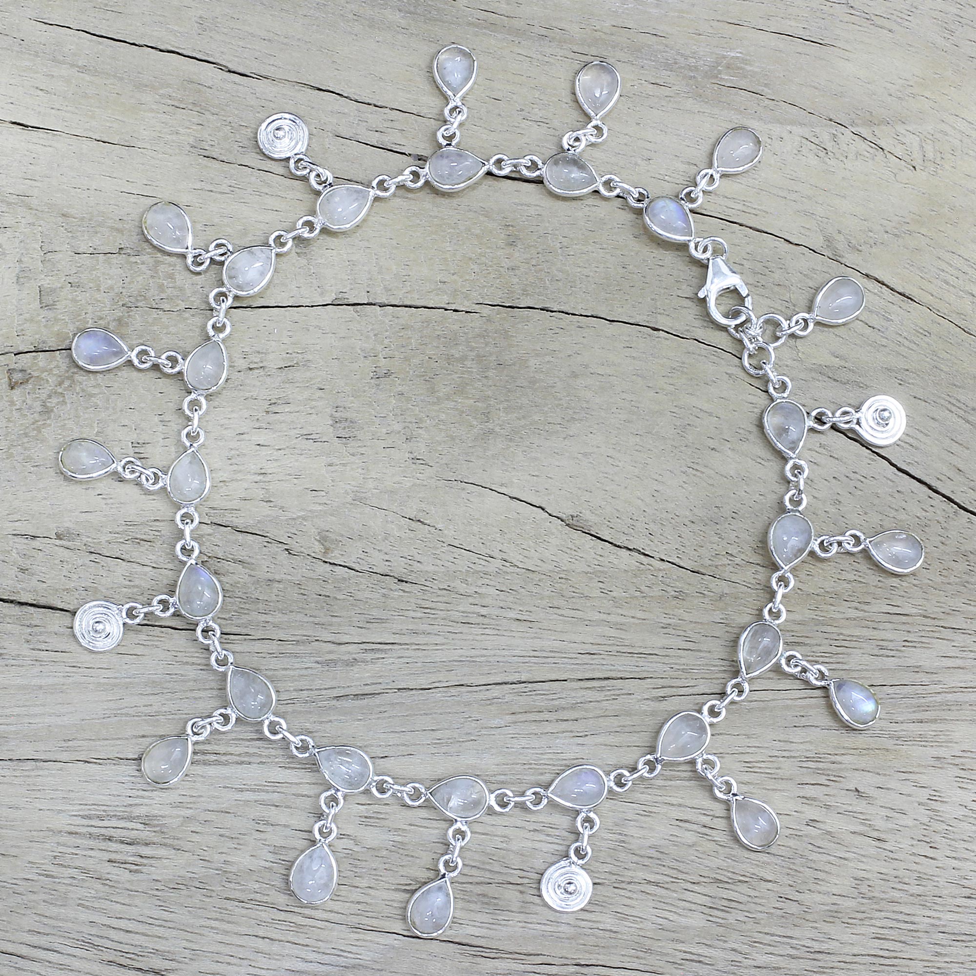 Premium Starry Allure Rainbow Moonstone Anklet - Handcrafted Elegance