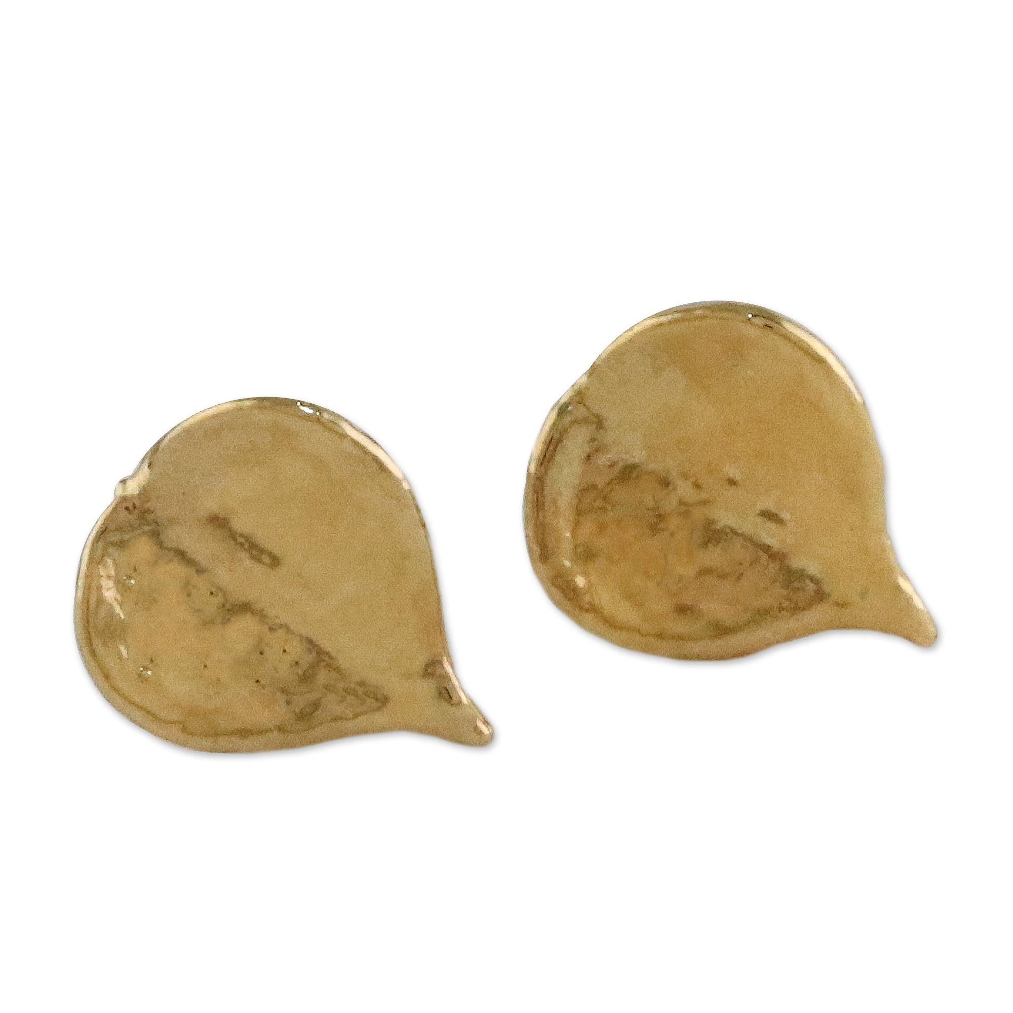 Premium Gold Heart Leaf Stud Earrings - Handmade in Thailand