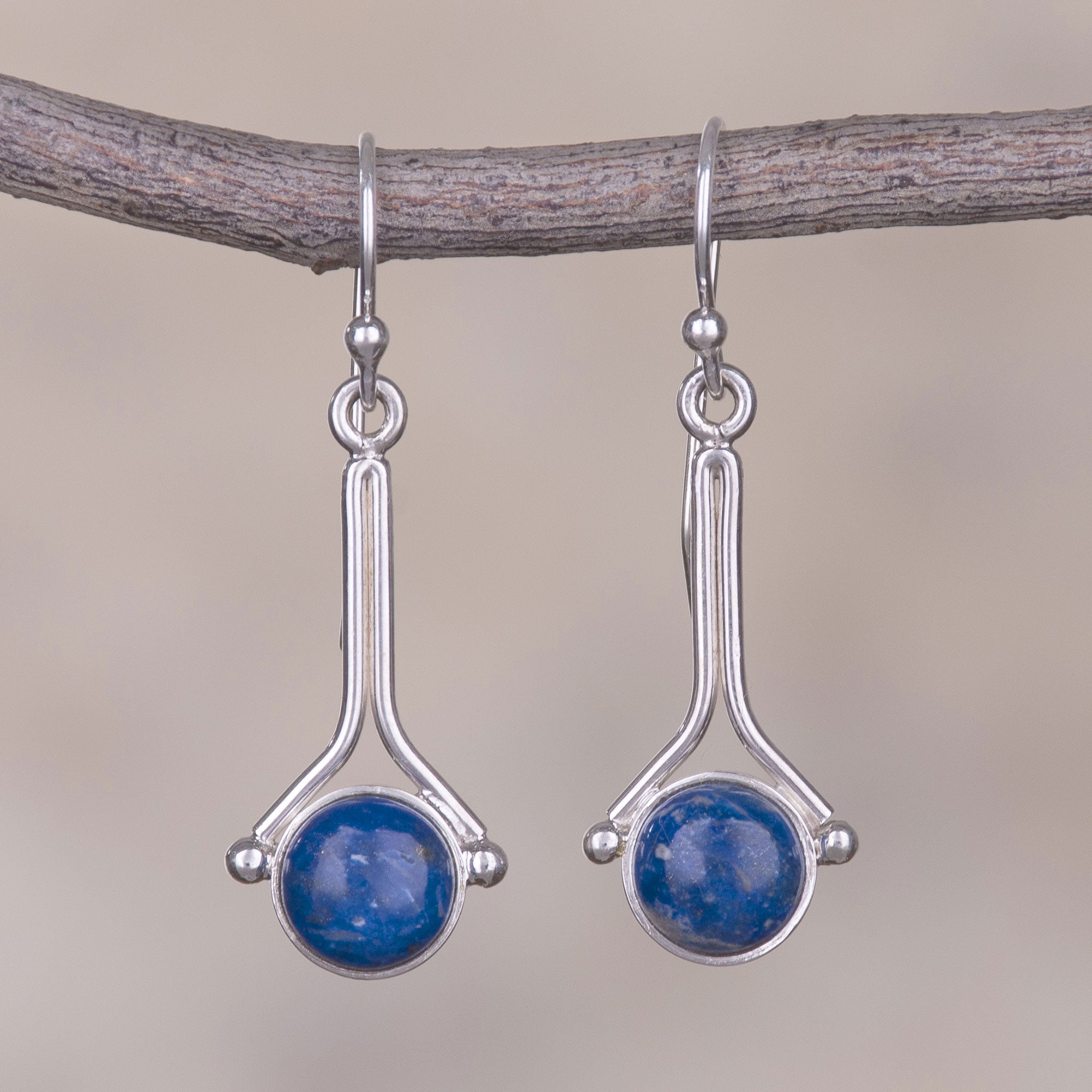 Premium Killa Moon Lapis Lazuli Dangle Earrings - Handcrafted Sterling Silver Jewelry from Peru