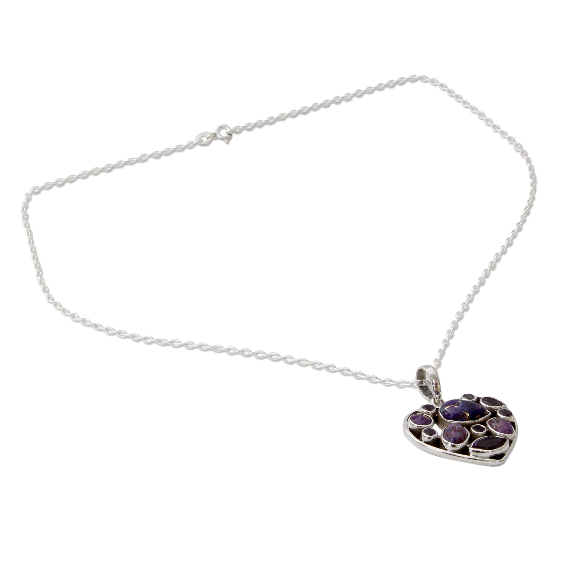 Premium Lilac Jaipuri Heart Necklace – Handcrafted Amethyst & Sterling Silver Jewelry